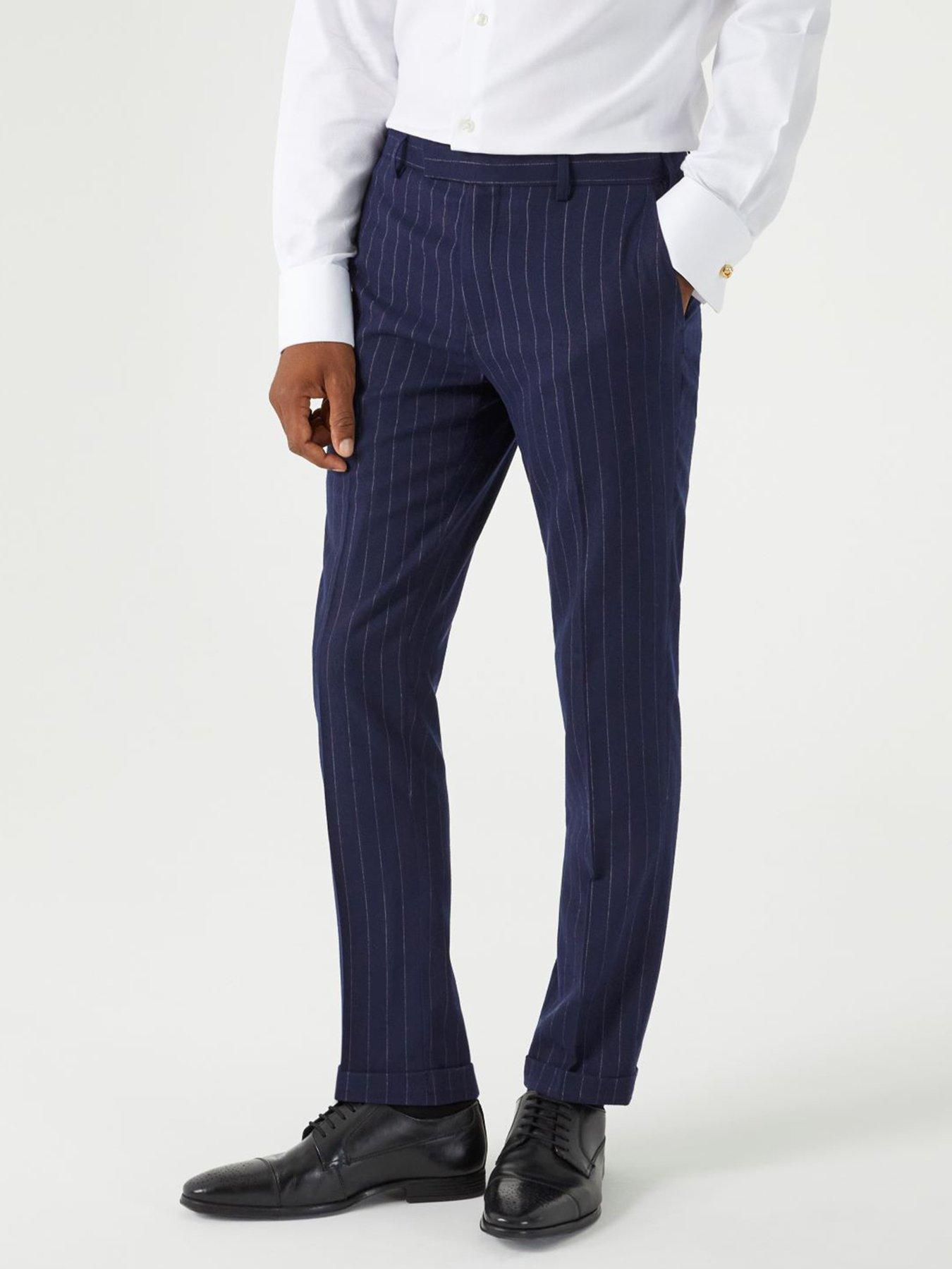 Skopes Declan Pinstripe Tapered Fit Suit Trousers - Navy