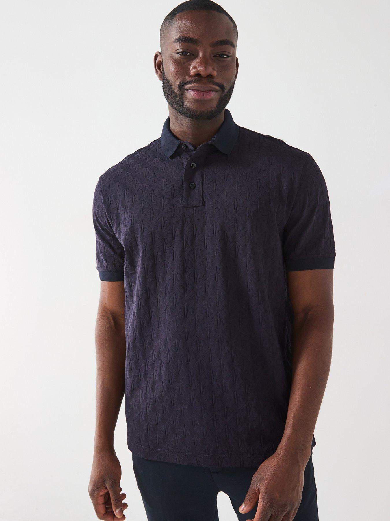 Armani Exchange All-over Monogram Print Short Sleeve Polo Shirt - Navy