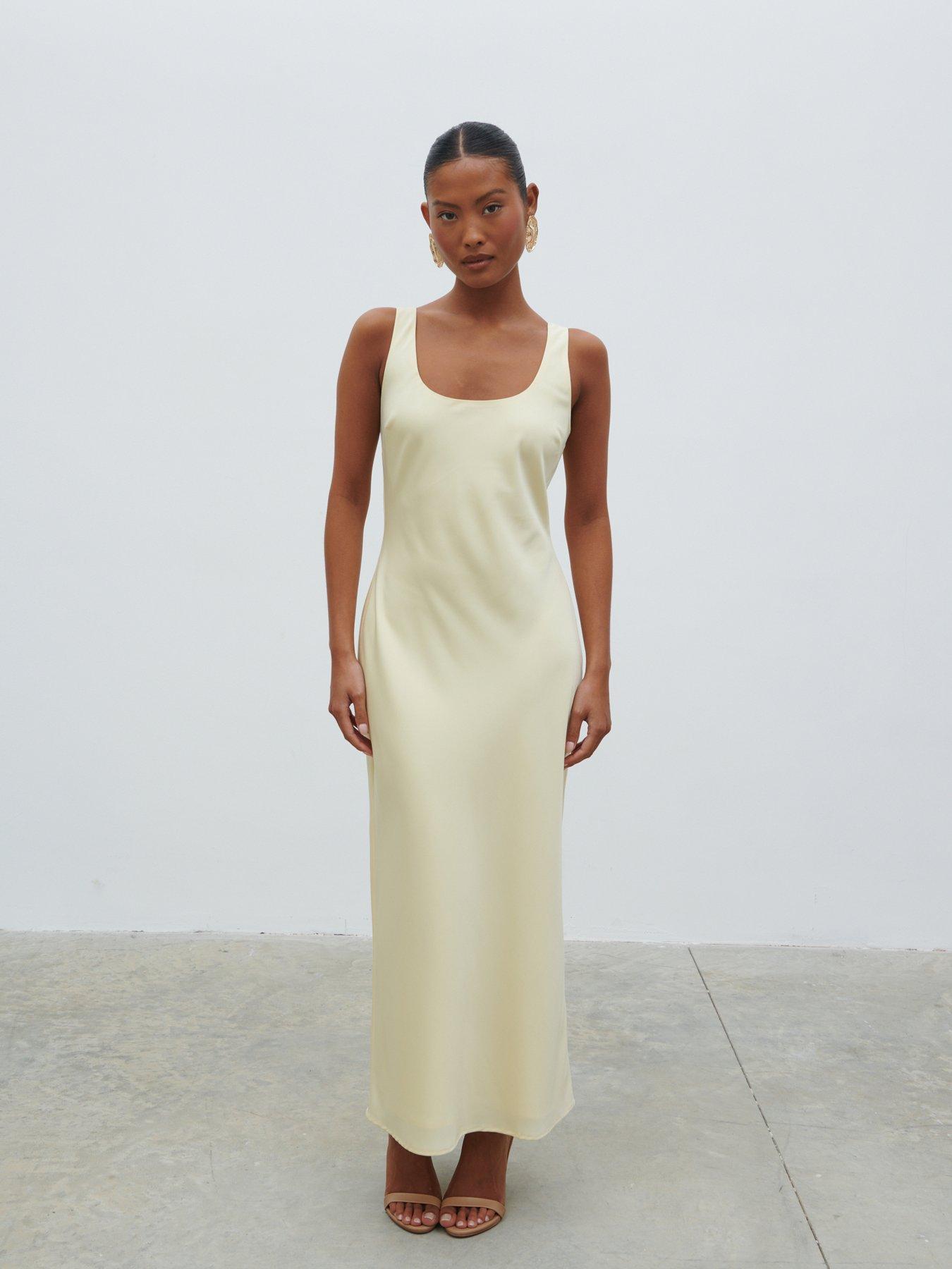Image of Pretty Lavish Evelyn Satin Slip Midaxi Dress - Lemon