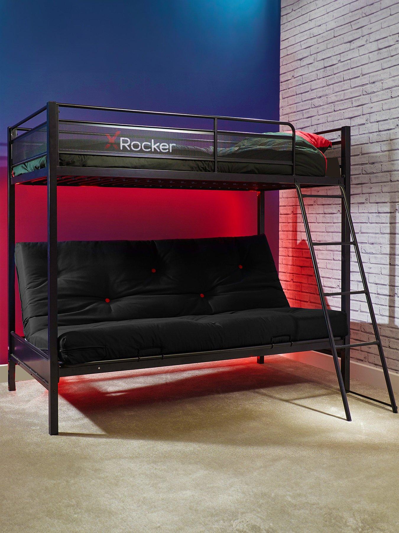 x-rocker-stronghold-high-sleeper-bed-with-double-futon-cushion-and-mattress-option-buy-amp-save