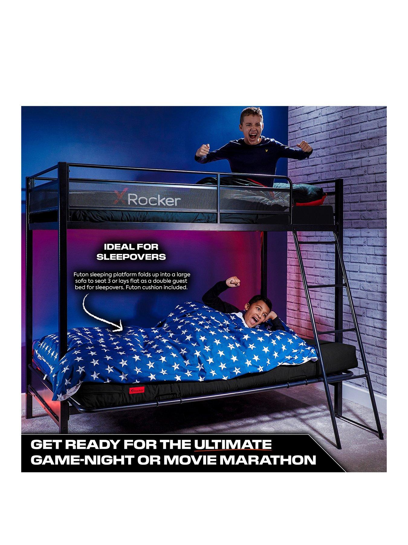 x-rocker-stronghold-high-sleeper-bed-with-double-futon-cushion-and-mattress-option-buy-amp-savestillFront