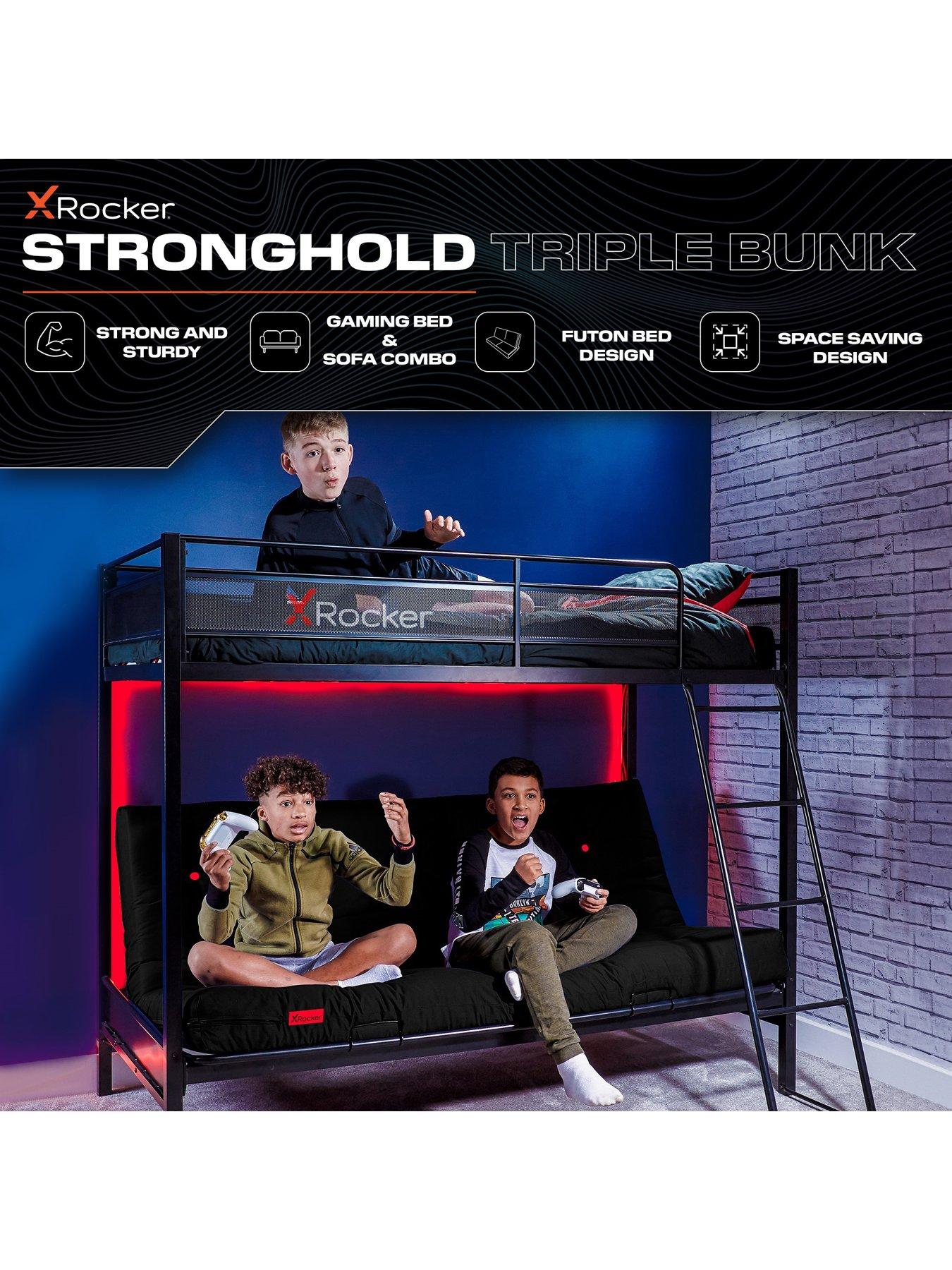 x-rocker-stronghold-high-sleeper-bed-with-double-futon-cushion-and-mattress-option-buy-amp-saveoutfit