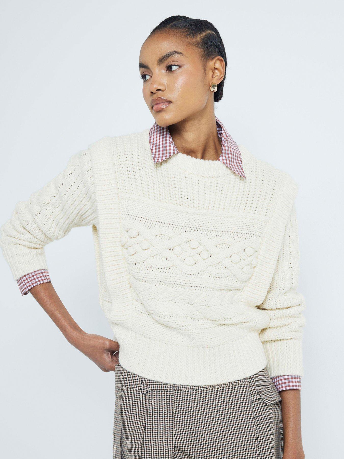 Image of River Island Cable Peak Shoulder Jumper - Cream