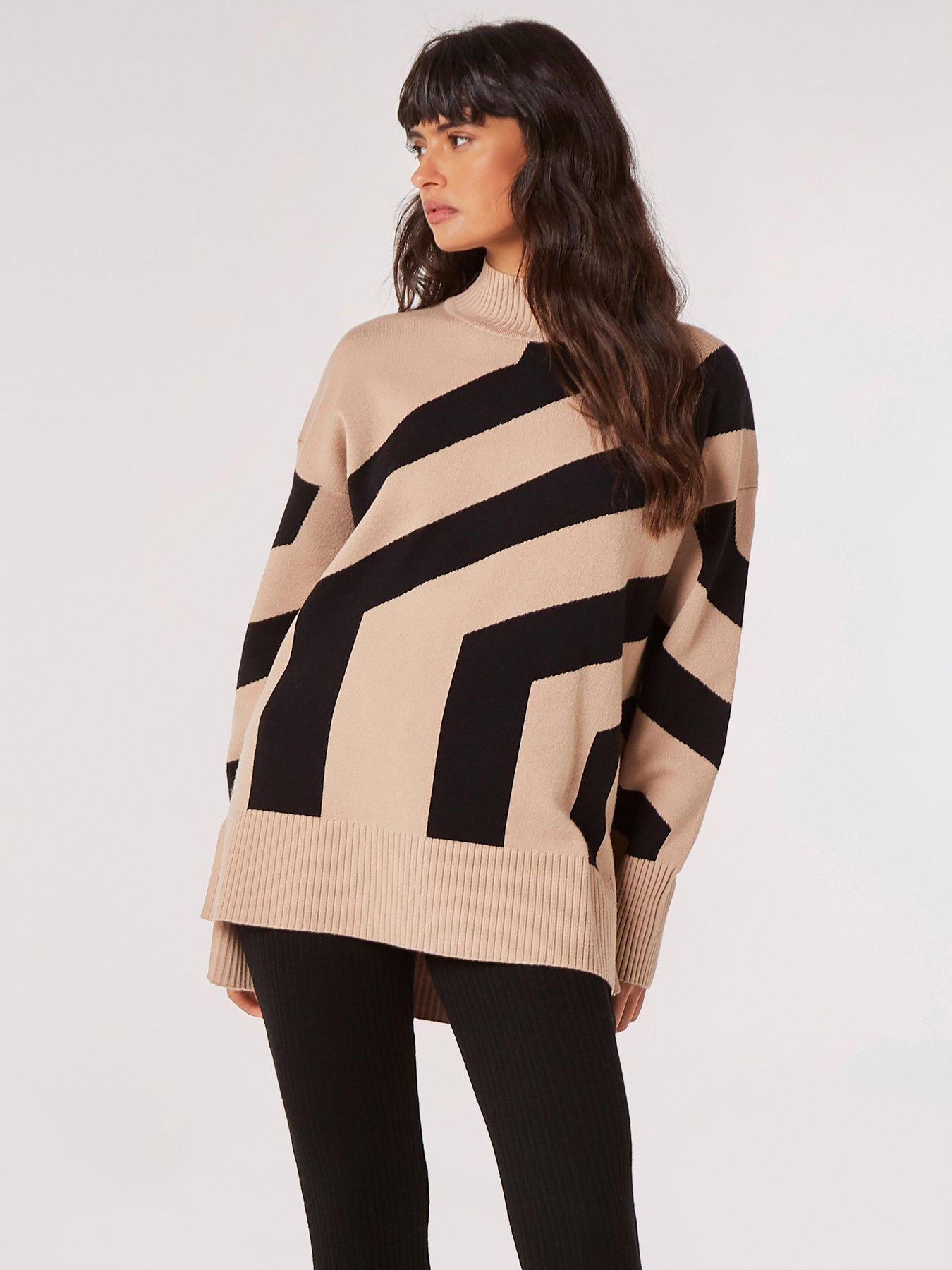 apricot-step-stripe-oversized-mock-neck-jumper--grey