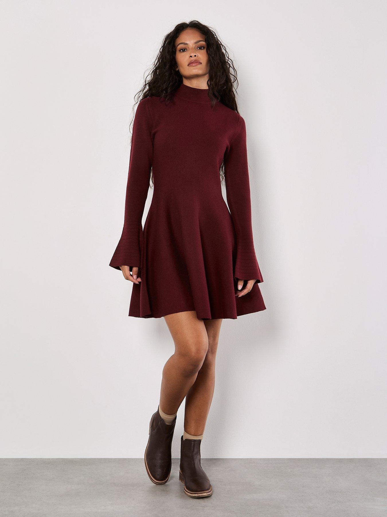 apricot-apricot-bell-sleeve-knitted-skater-dress