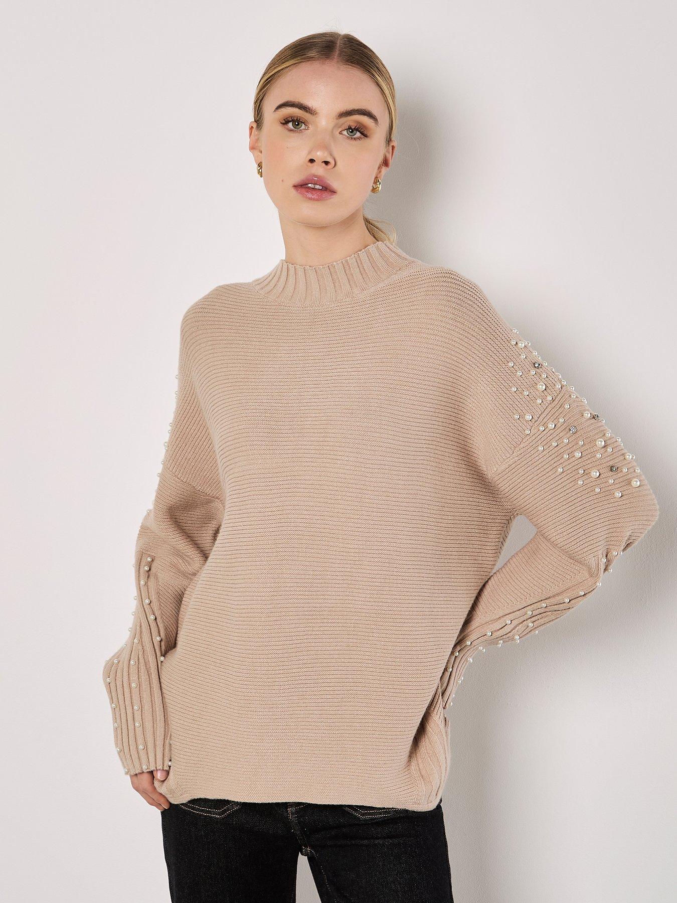 apricot-apricot-pearl-amp-diamond-mock-neck-jumper