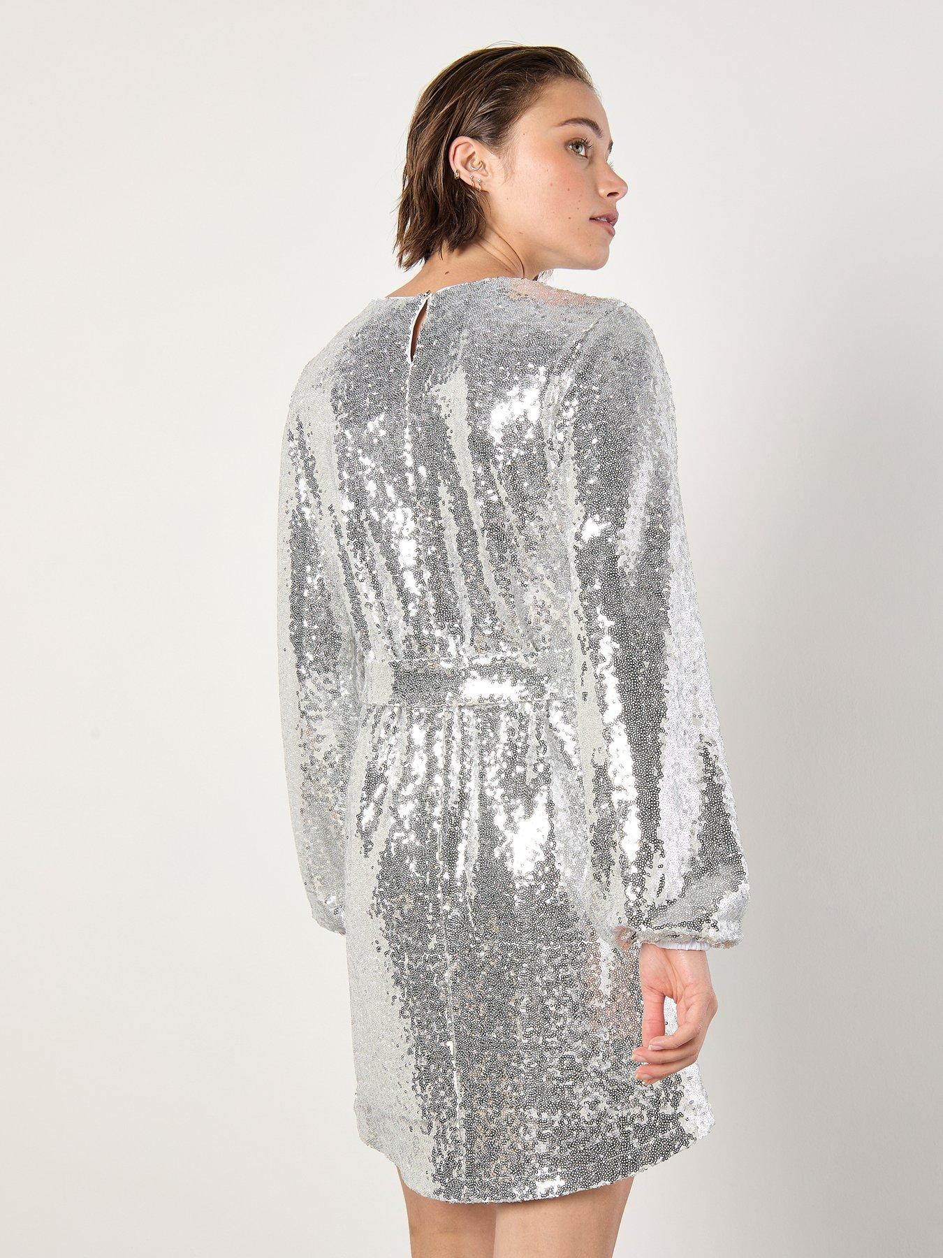 apricot-sequin-puff-sleeve-tie-shift-dressstillFront