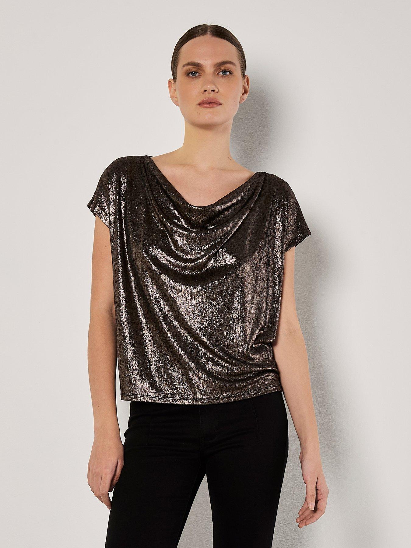 apricot-foil-cowl-neck-cocoon-top