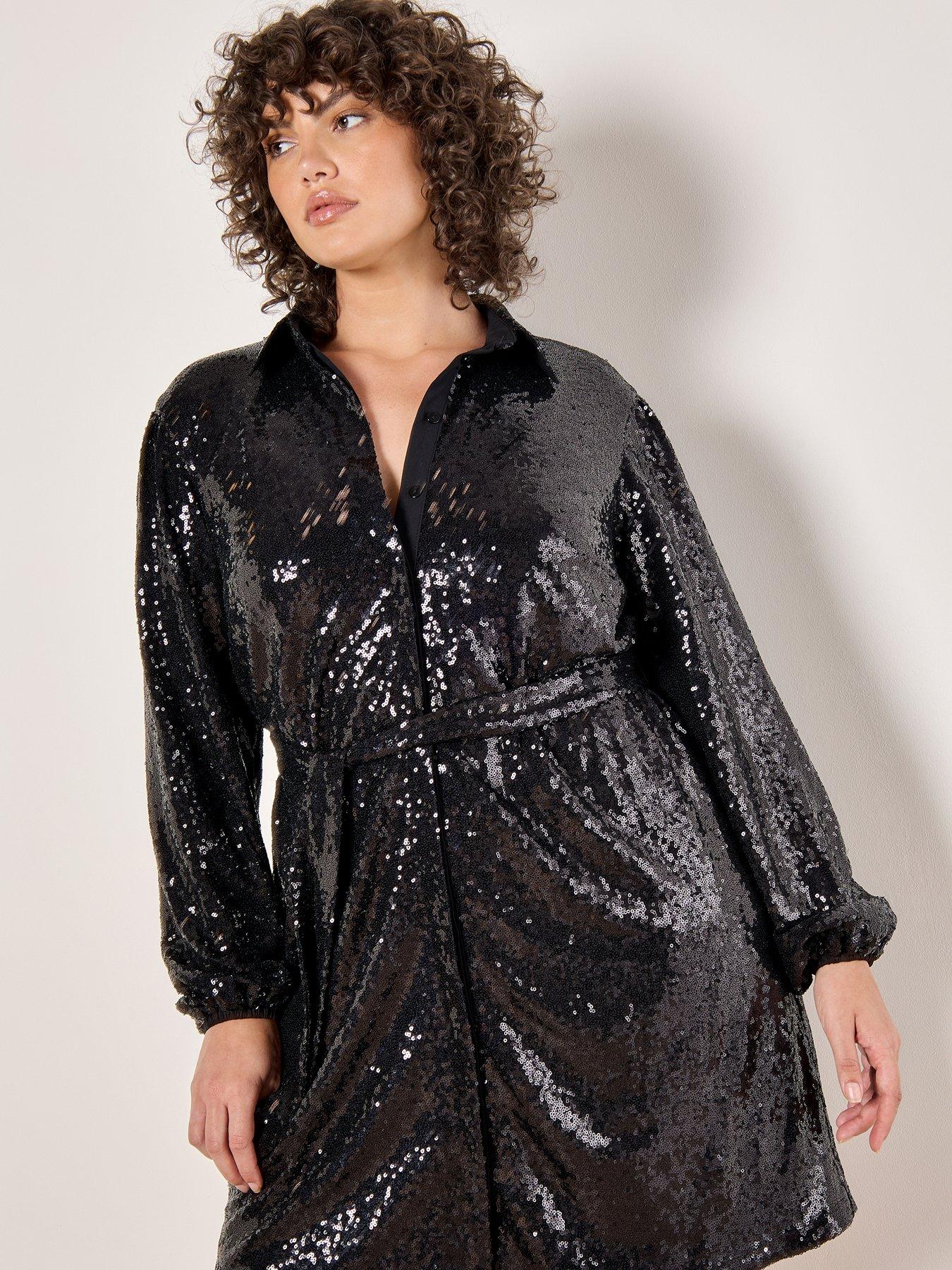 apricot-sequin-tie-waist-shirt-dress