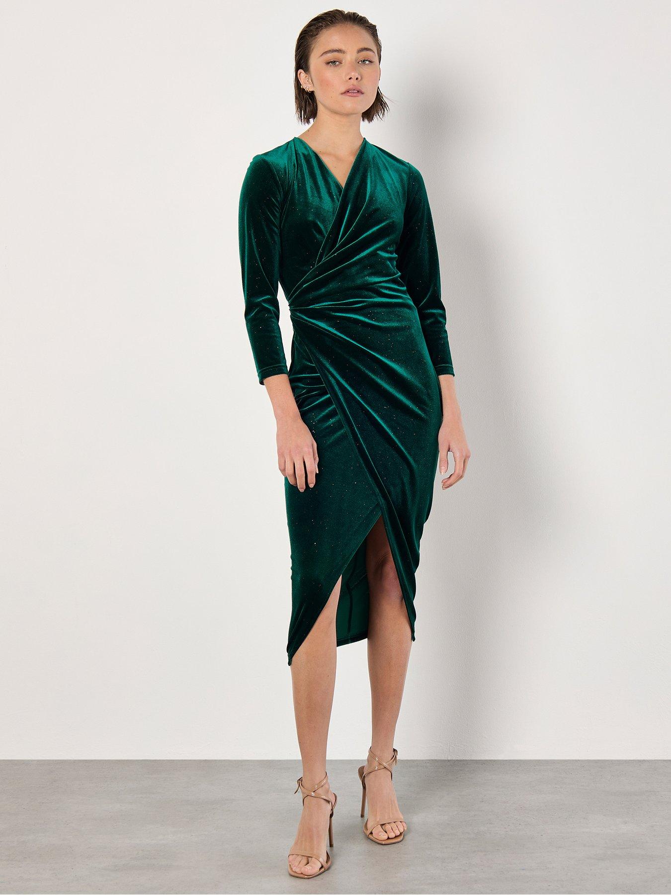 apricot-glitter-velvet-ruched-midi-dress