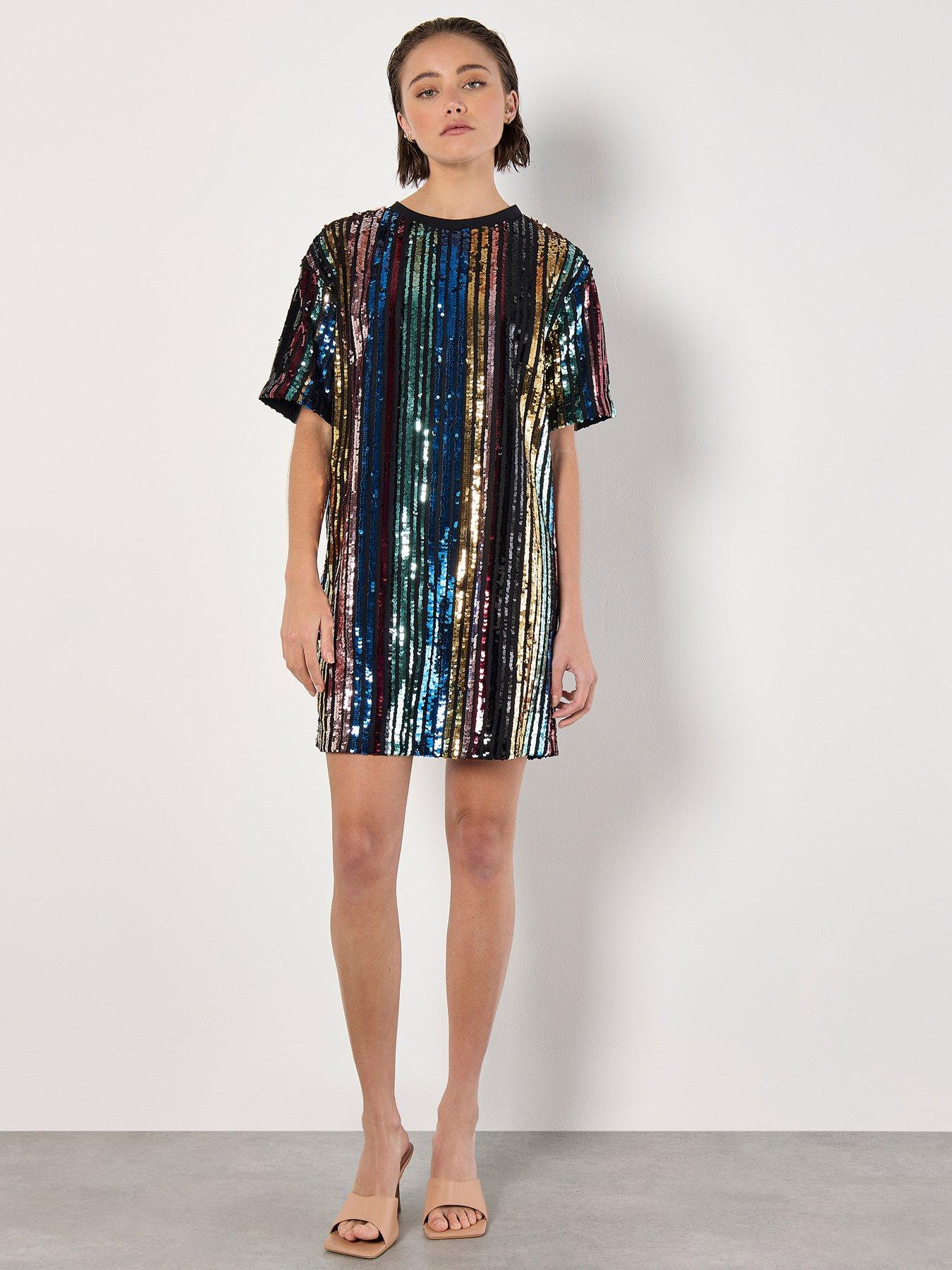 apricot-sequin-stripe-t-shirt-dress