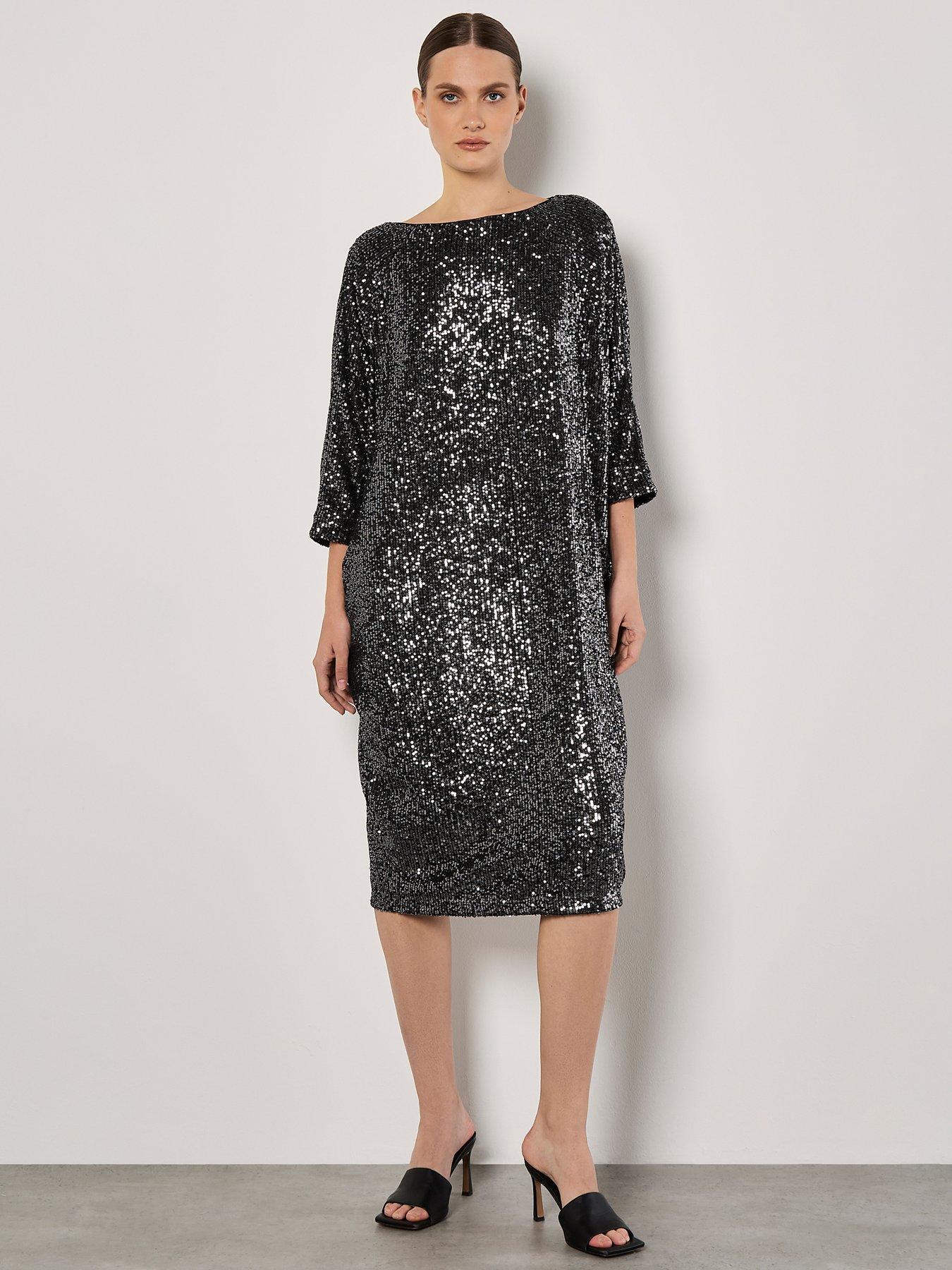 apricot-sequin-lines-cocoon-dress