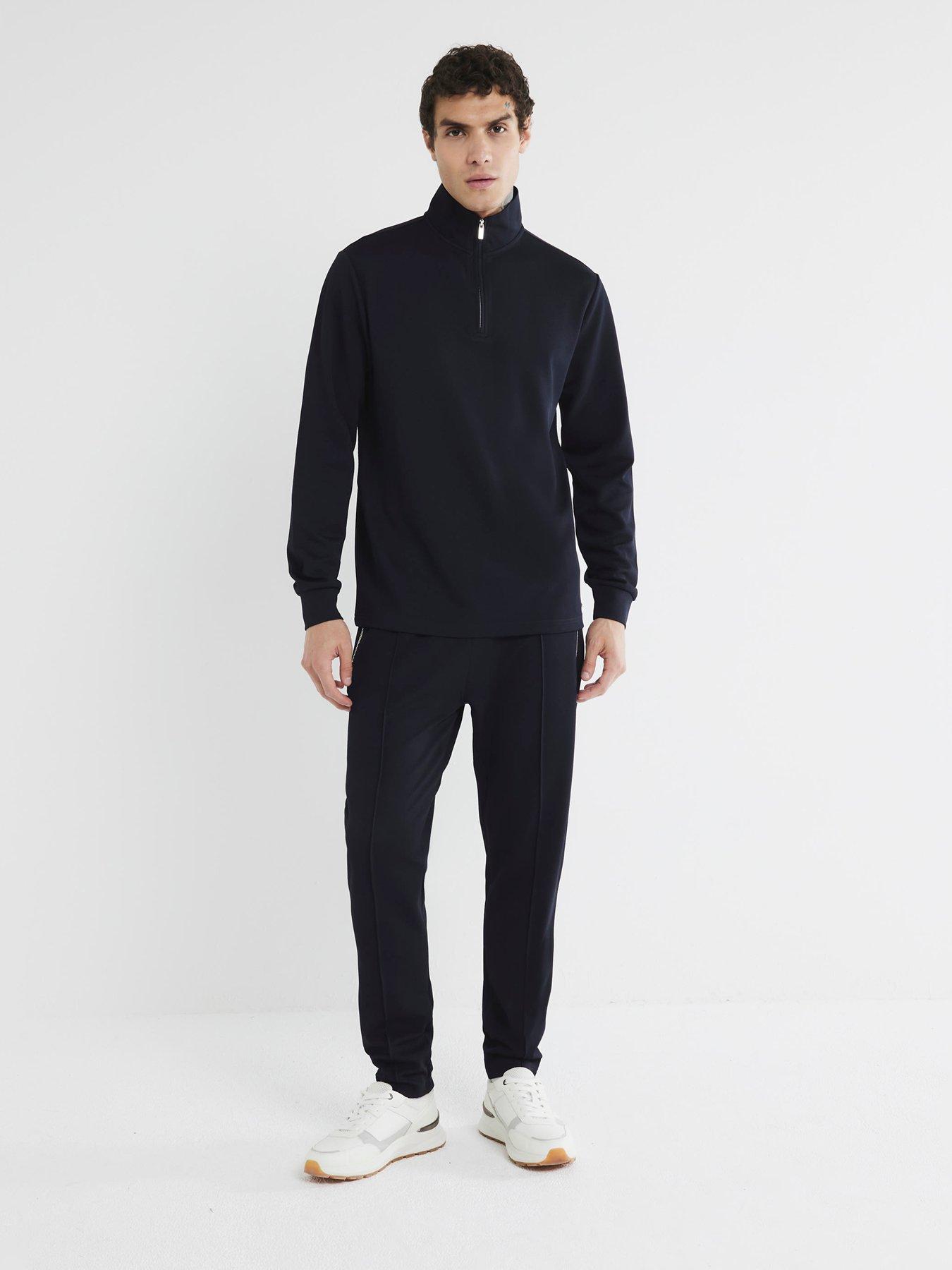 river-island-slim-smart-pique-funnel-neck-14-zip-sweat-navyback