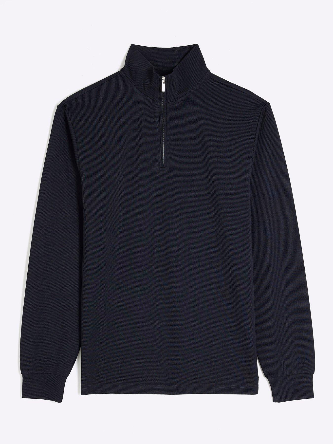 river-island-slim-smart-pique-funnel-neck-14-zip-sweat-navydetail