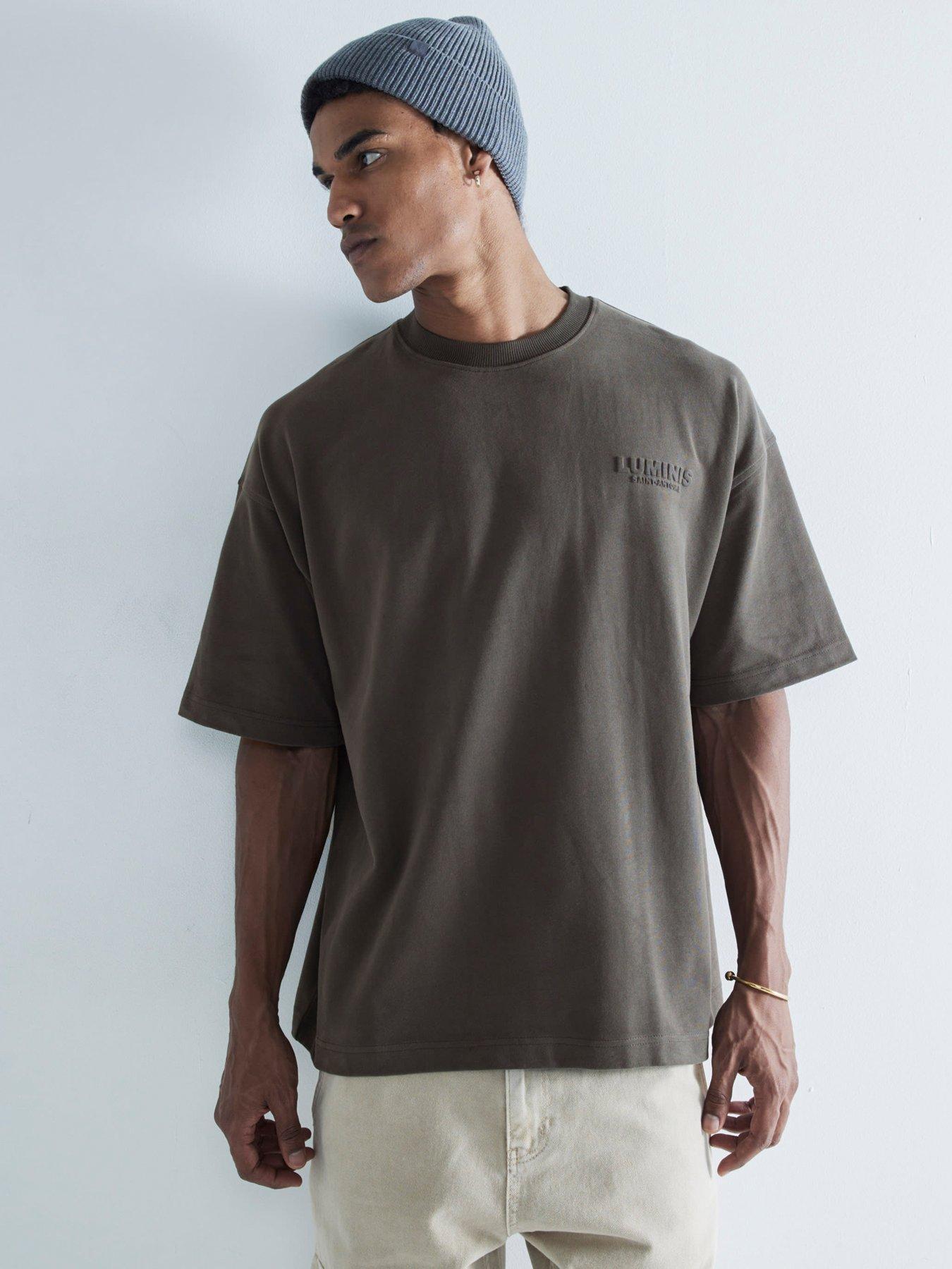 river-island-short-sleeve-os-luminis-embossed-t-shirt-khaki