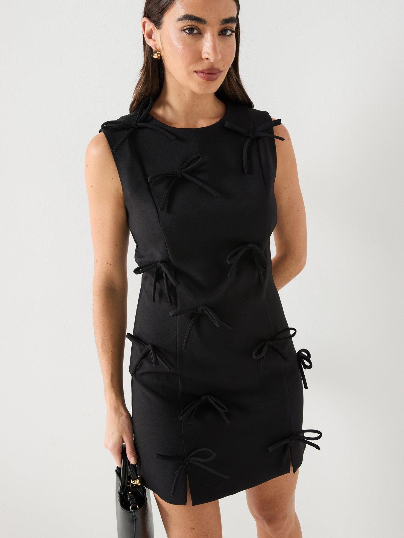 Image 1 of 6 of River Island Bow Mini Dress - Black