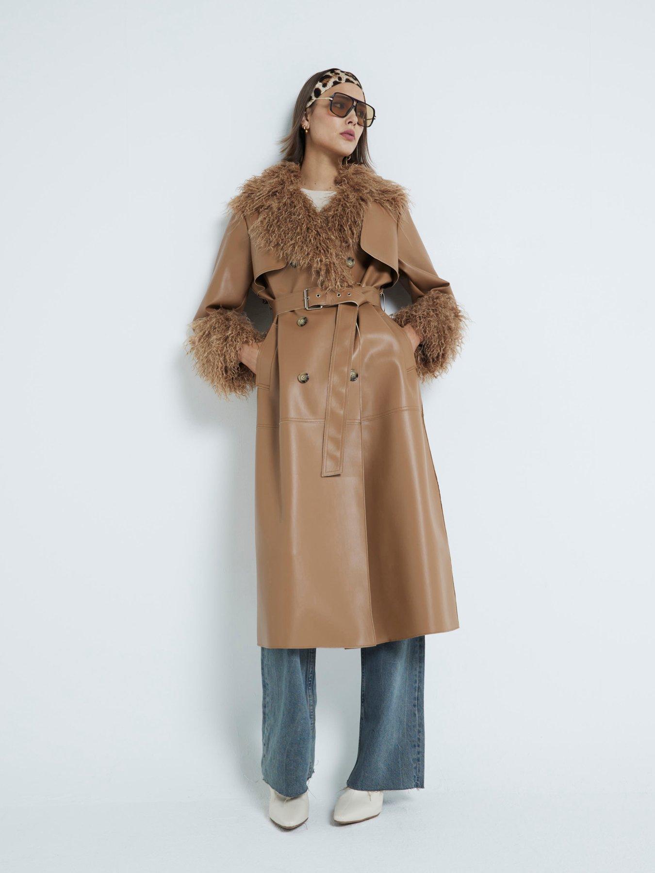 river-island-pu-faux-fur-collar-trench-brown