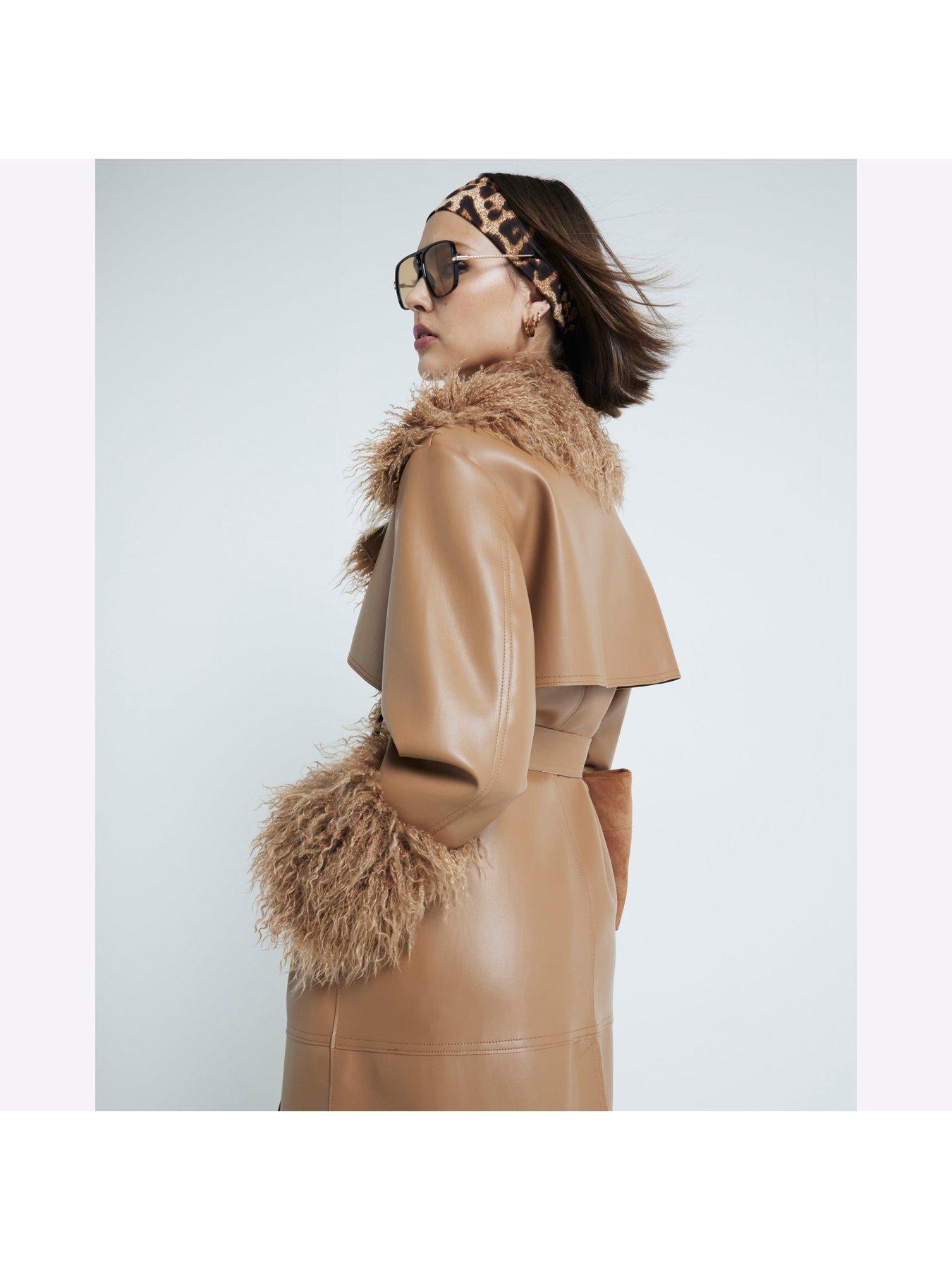 river-island-pu-faux-fur-collar-trench-brownstillFront