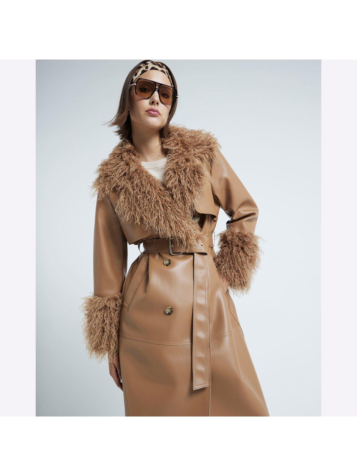 river-island-pu-faux-fur-collar-trench-brownback