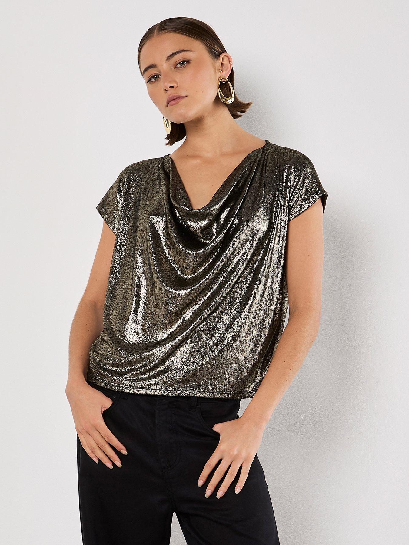 apricot-apricot-foil-cowl-neck-cocoon-top