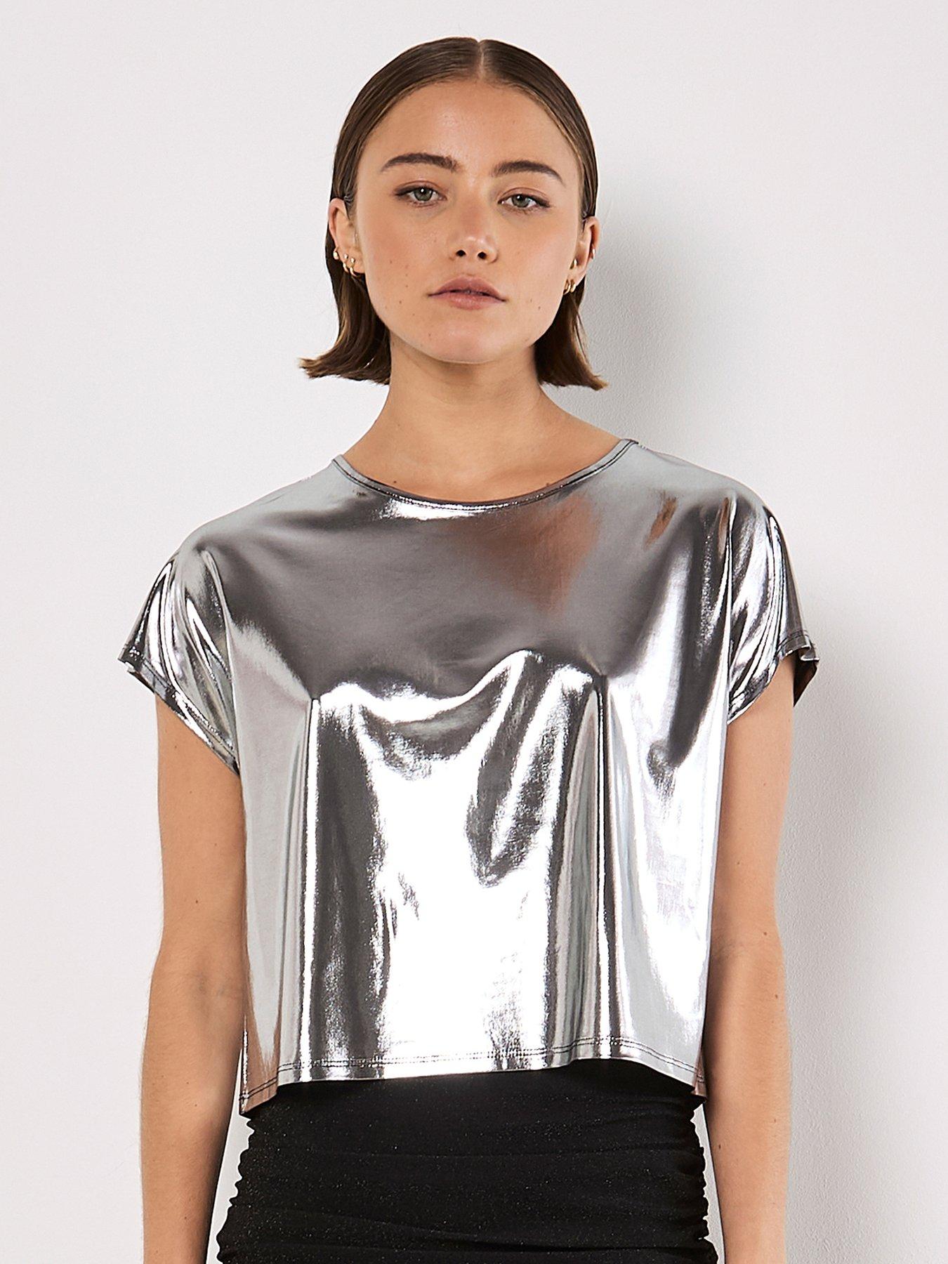 apricot-liquid-foil-cropped-t-shirt