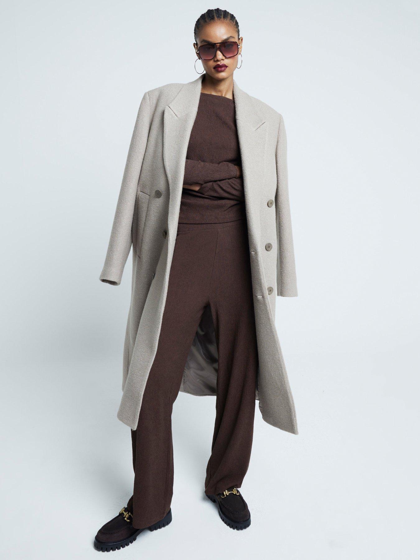 Image 2 of 4 of River Island Textured Slash Neck Top - Dark Brown