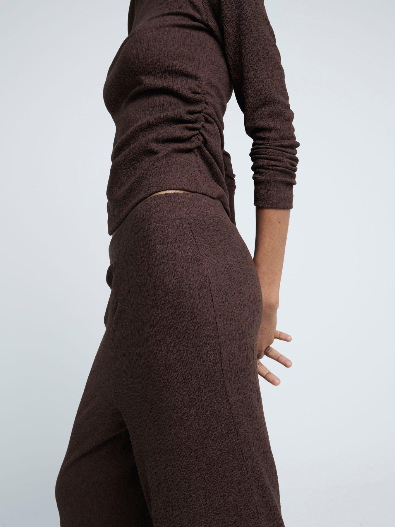 river-island-textured-wide-leg-trouser-dark-brownstillFront