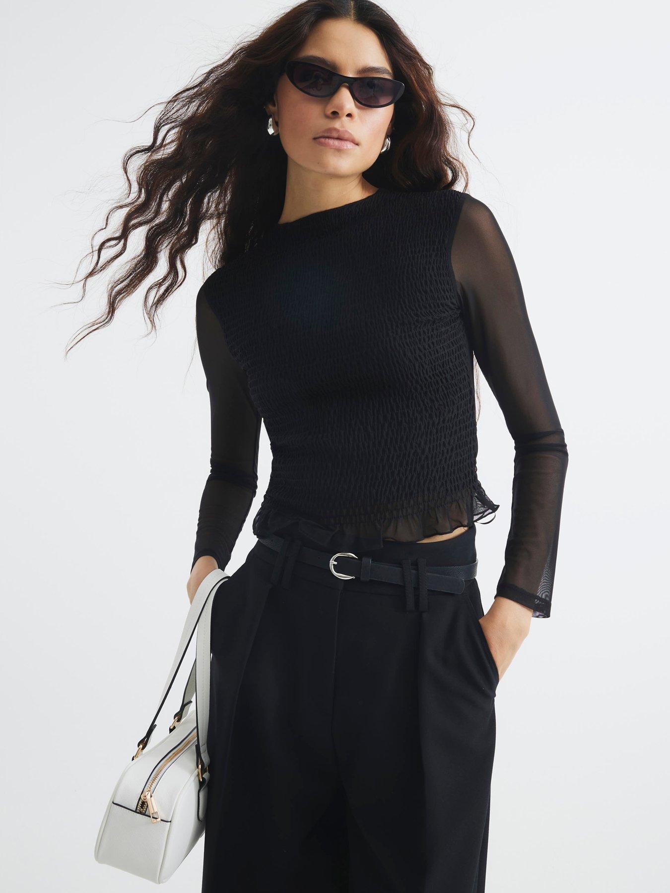 river-island-mesh-shirred-top-black