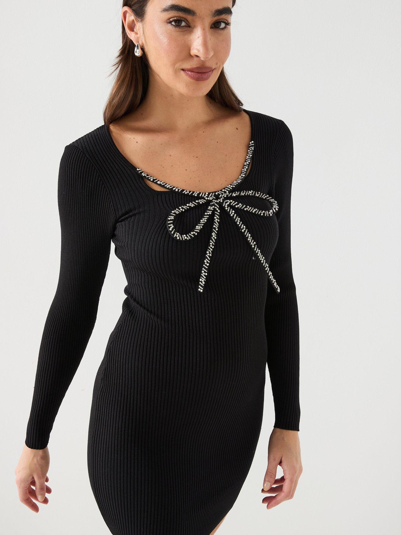 Image 6 of 6 of River Island Bow Mini Dress - Black
