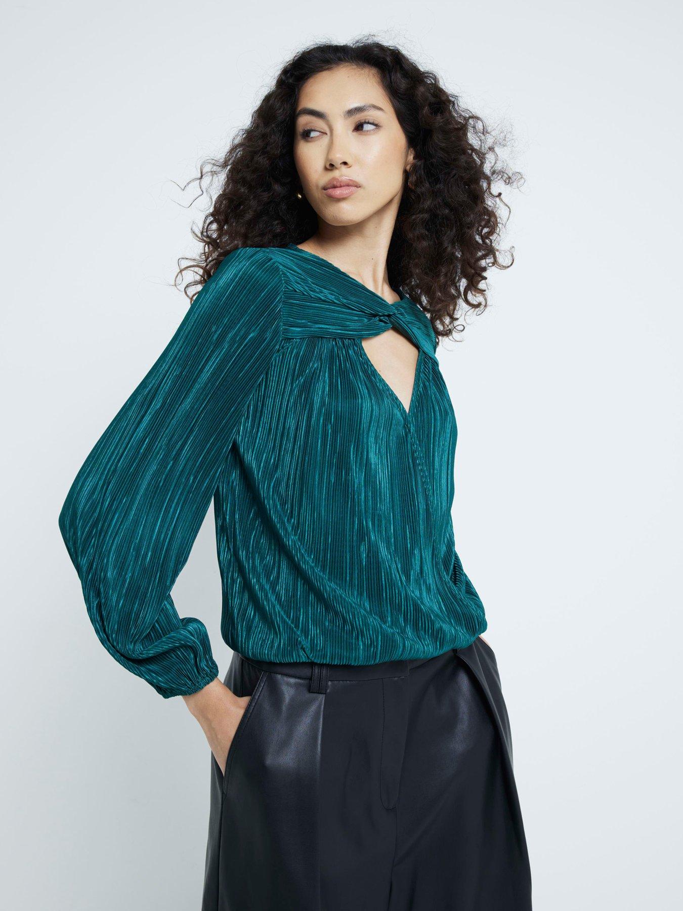 river-island-plisse-bubble-hem-wrap-top-dark-green