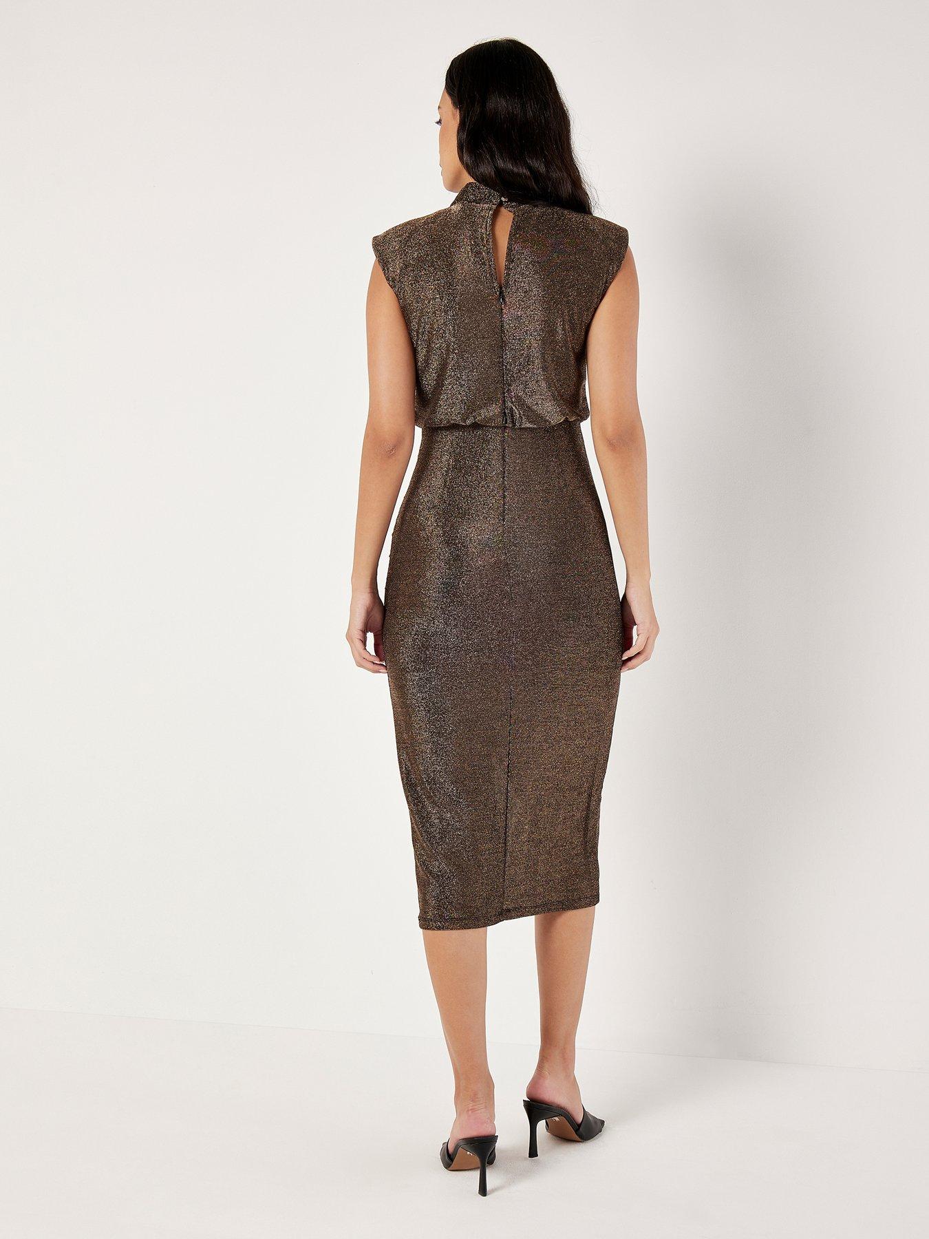 apricot-apricot-sparkle-mock-neck-rouched-dressback