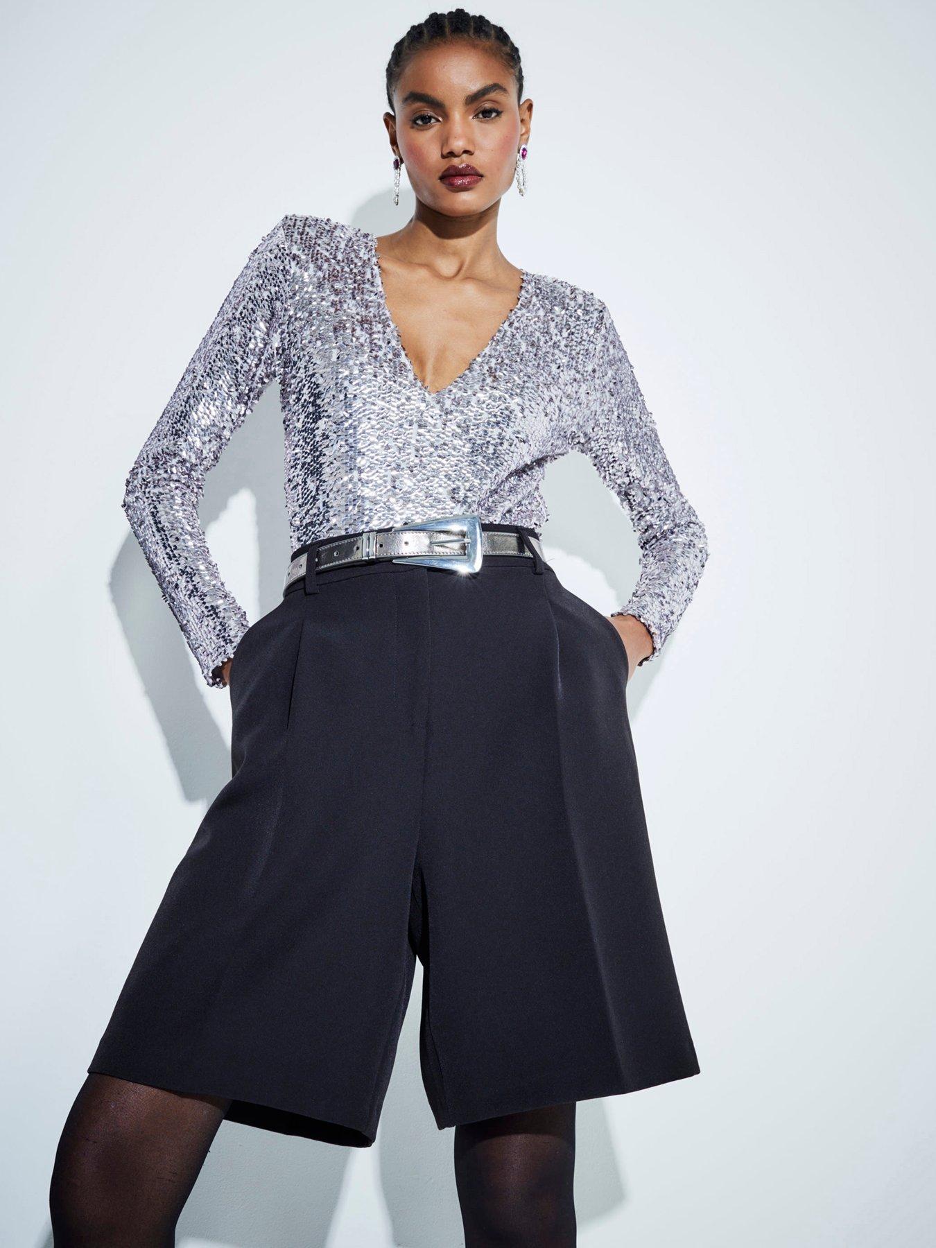 River Island Sequin Shoulder Pad Body - Light Purple