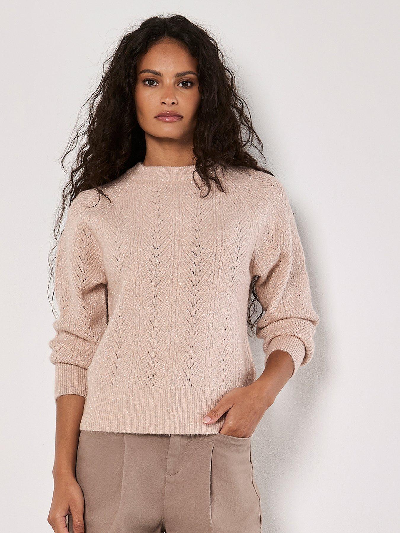 apricot-apricot-chevron-pointelle-lurex-jumper