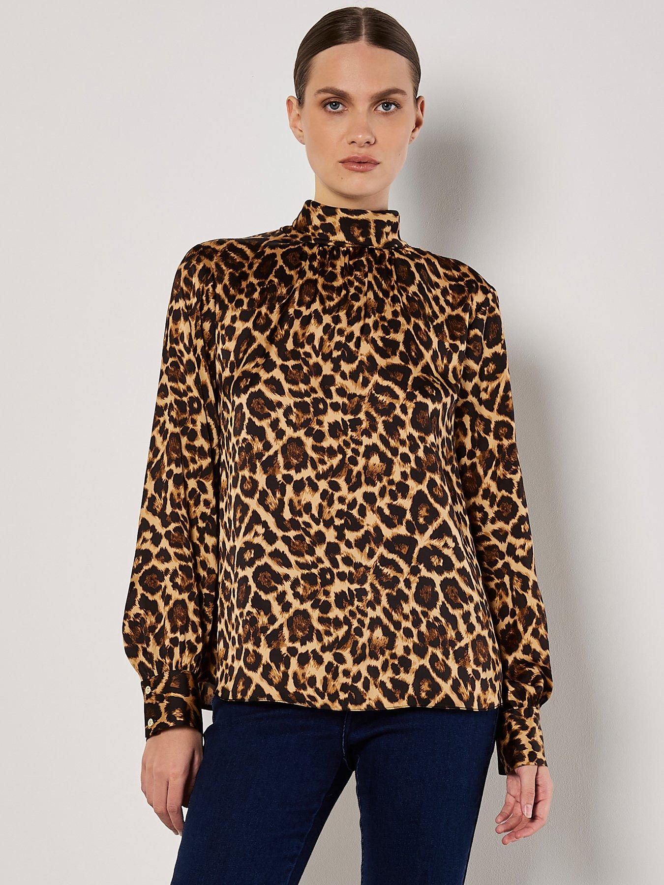 apricot-leopard-satin-high-neck-top