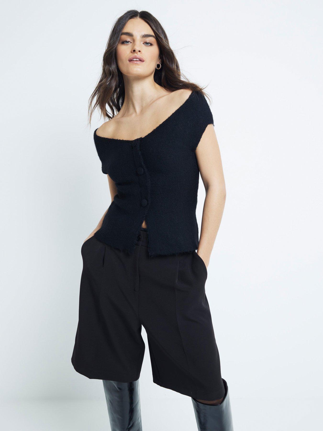 river-island-off-shoulder-bandeau-top-black