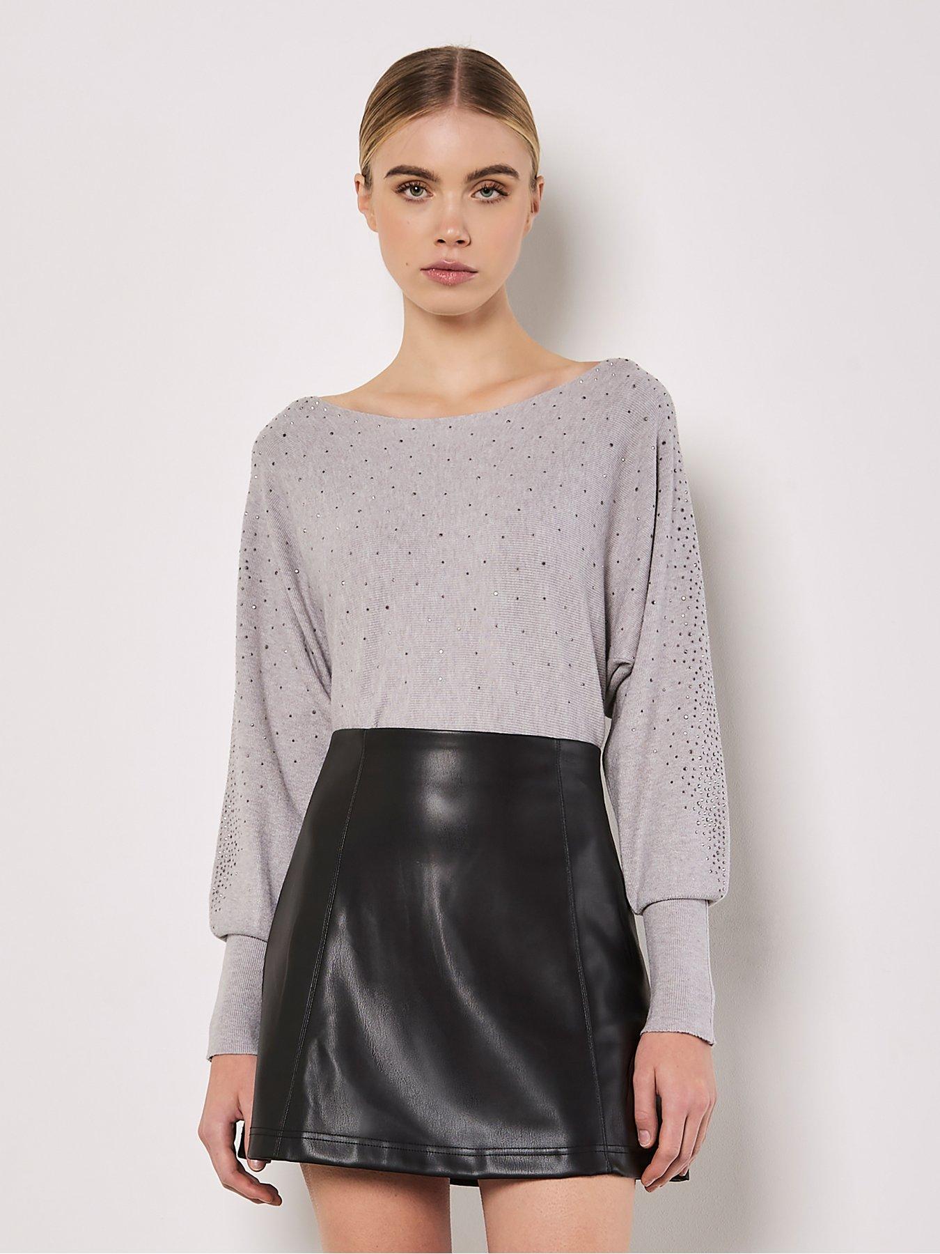 apricot-apricot-stud-neck-ribbed-batwing-jumper