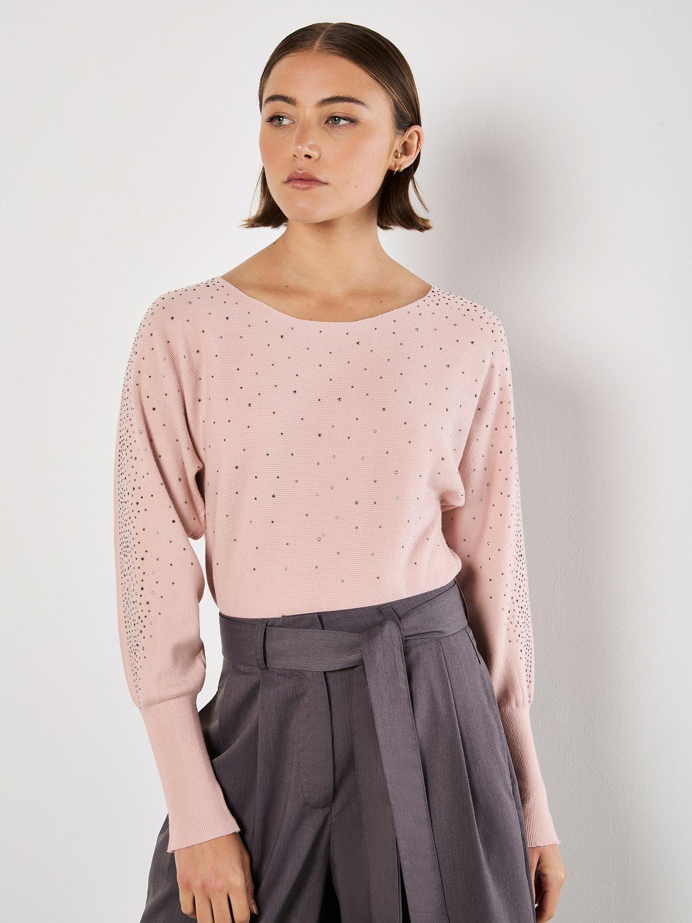 apricot-apricot-stud-neck-ribbed-batwing-jumper