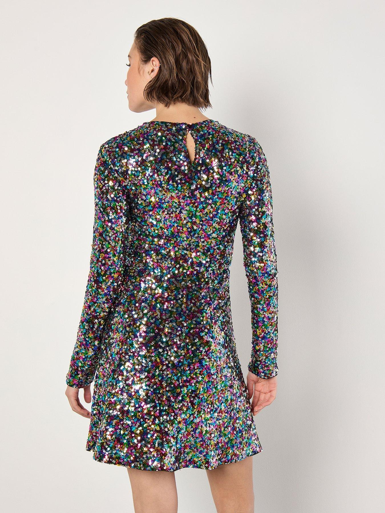 apricot-fit-amp-flare-rainbow-sequin-dressstillFront