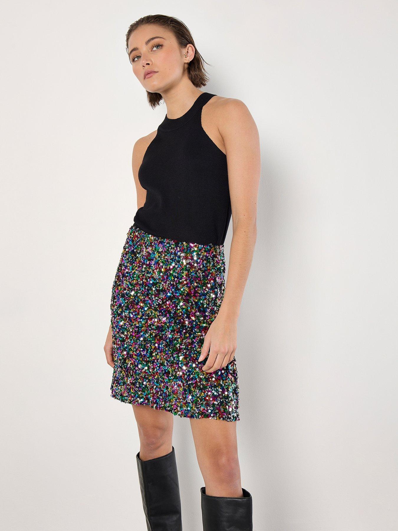 apricot-rainbow-sequin-mini-skirt