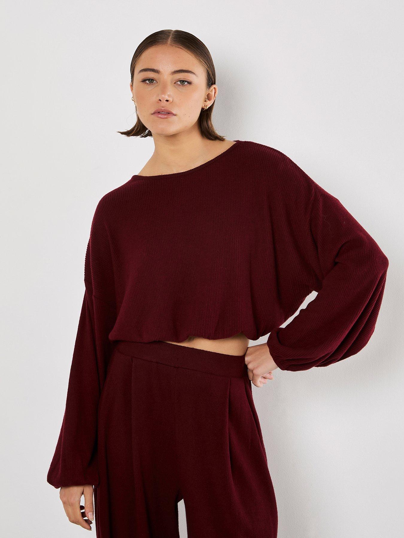 apricot-apricot-self-rib-crop-puff-batwing-top