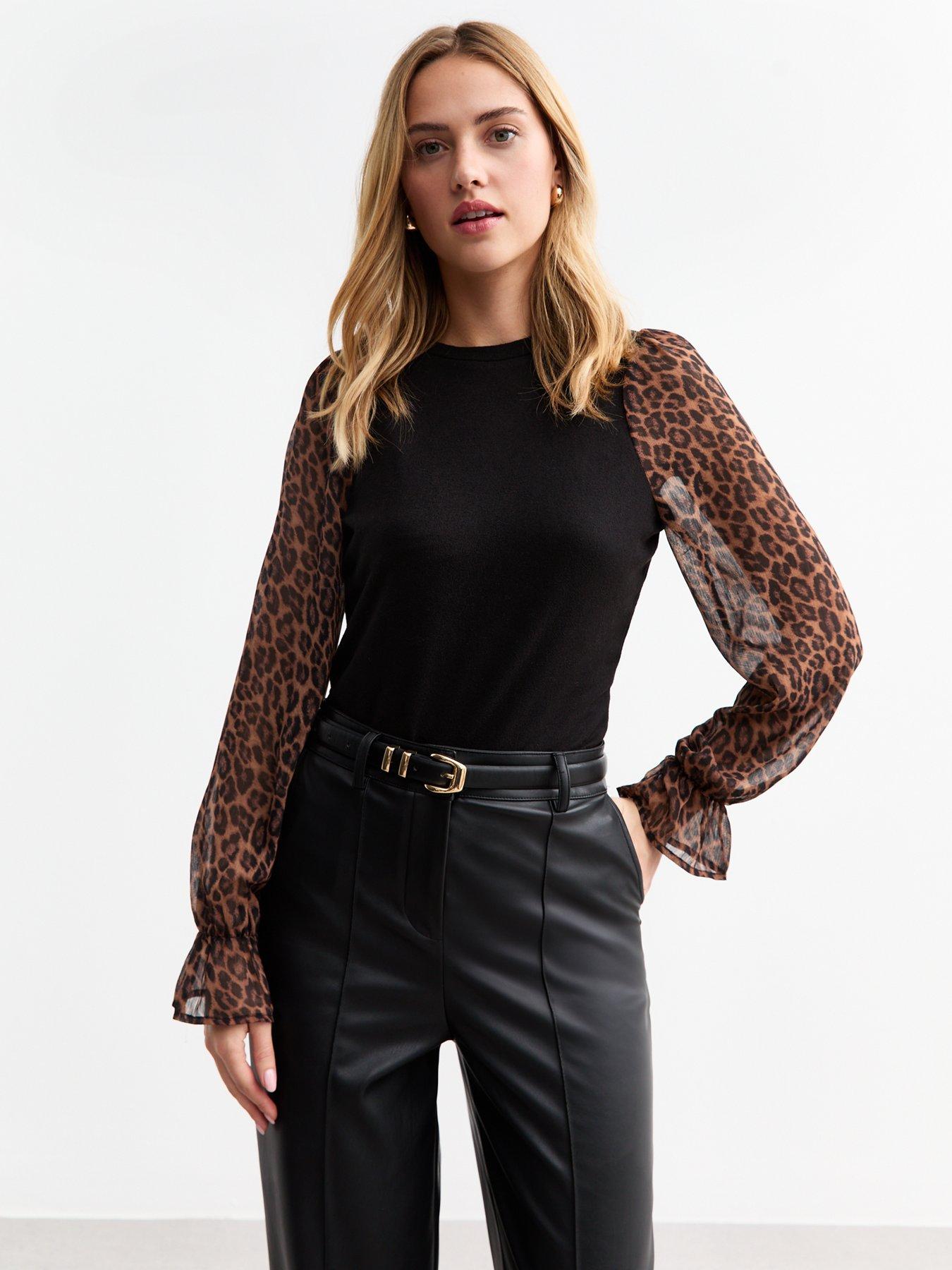 new-look-black-soft-touch-leopard-sleeve-top-print