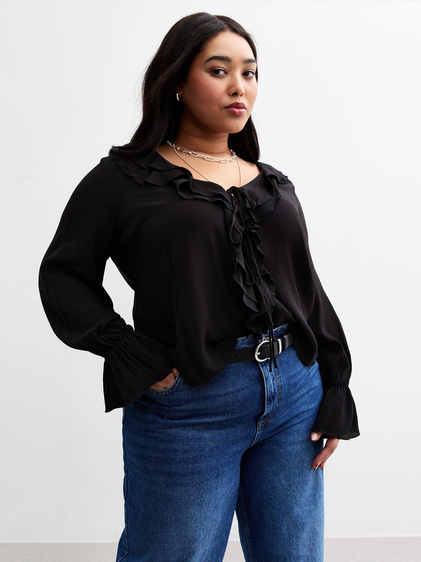 new-look-curves-ruffle-trim-blouse-black