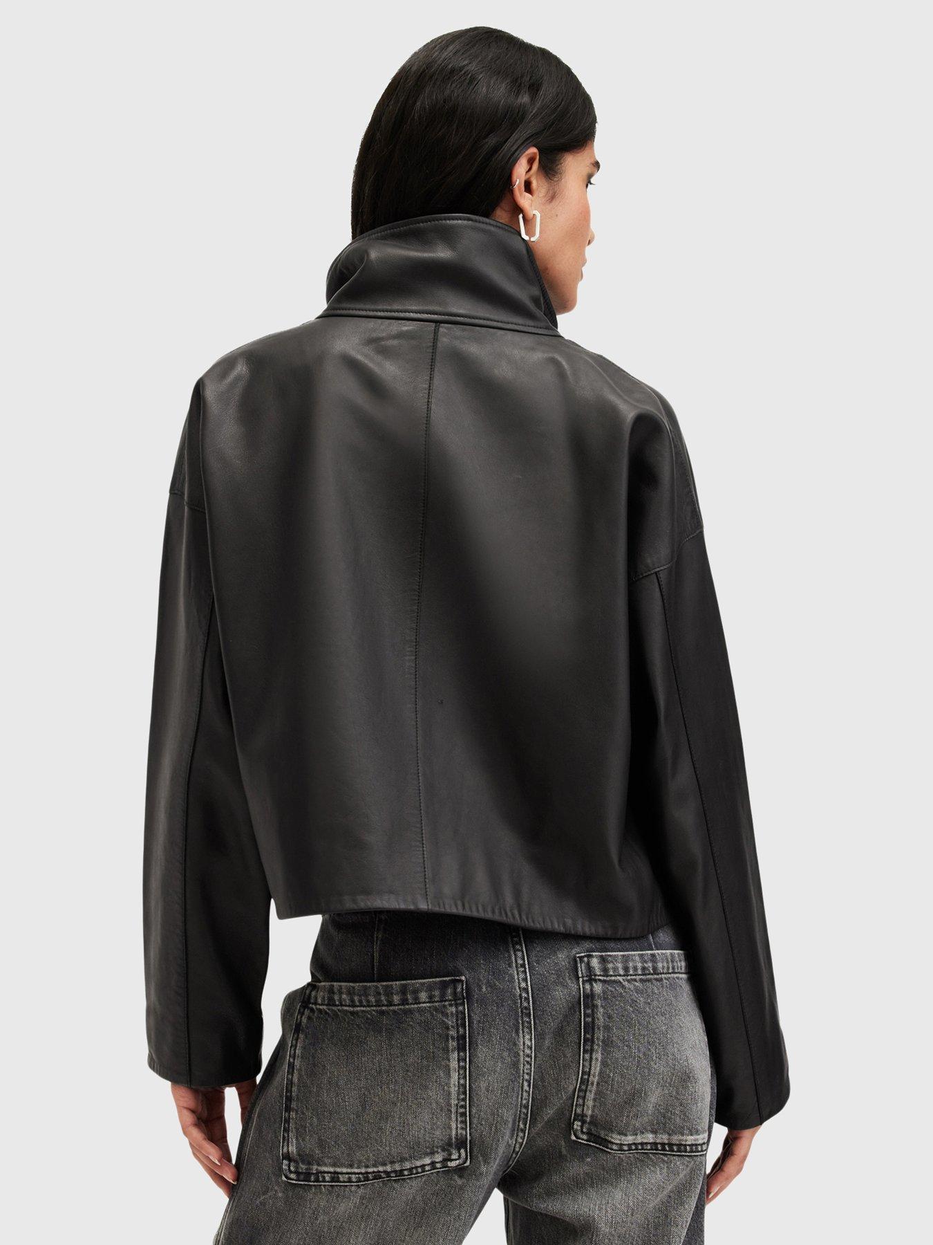 Image 2 of 5 of AllSaints Ryder Funnel Neck Leather Jacket - Black