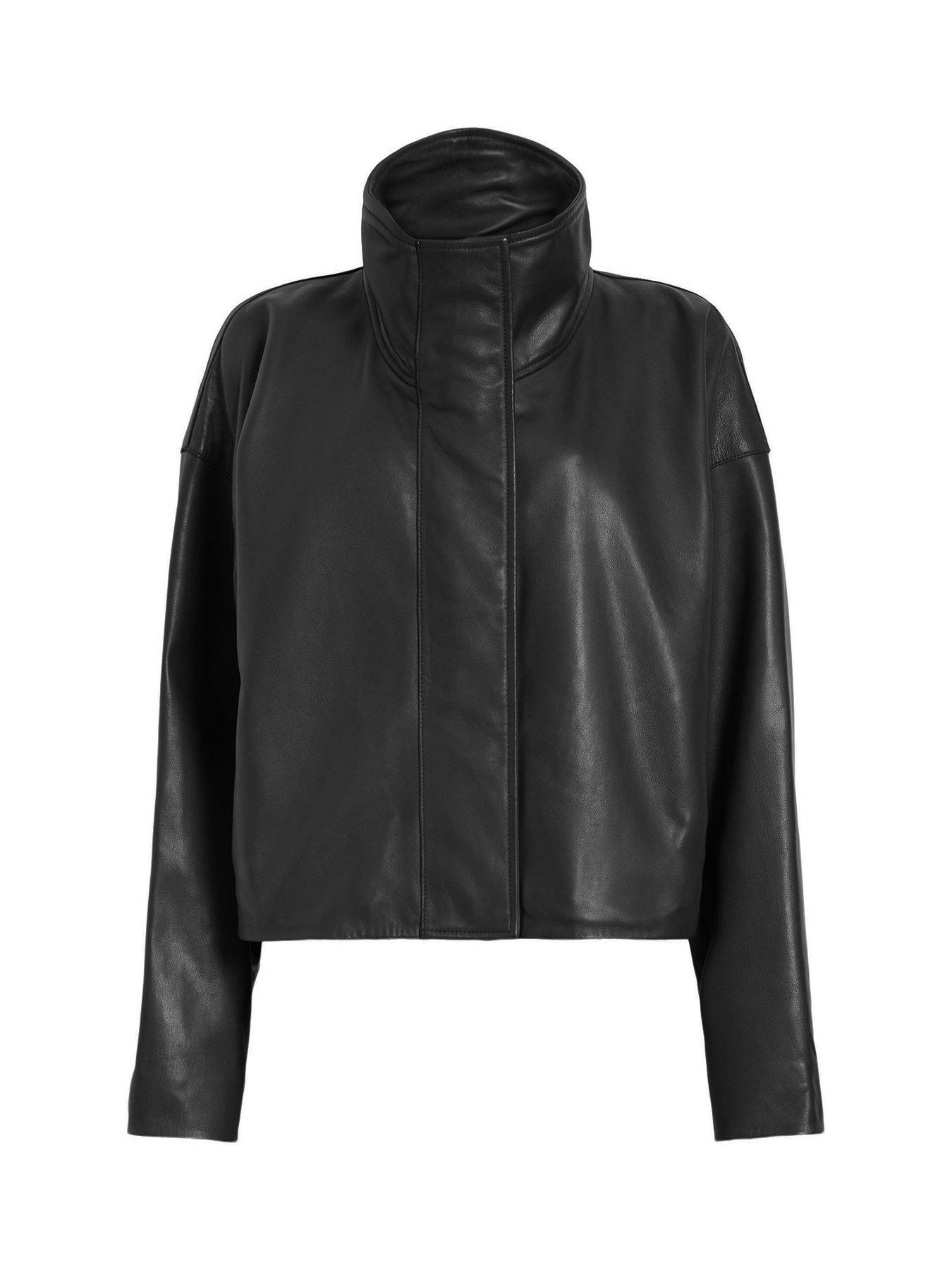 Image 5 of 5 of AllSaints Ryder Funnel Neck Leather Jacket - Black