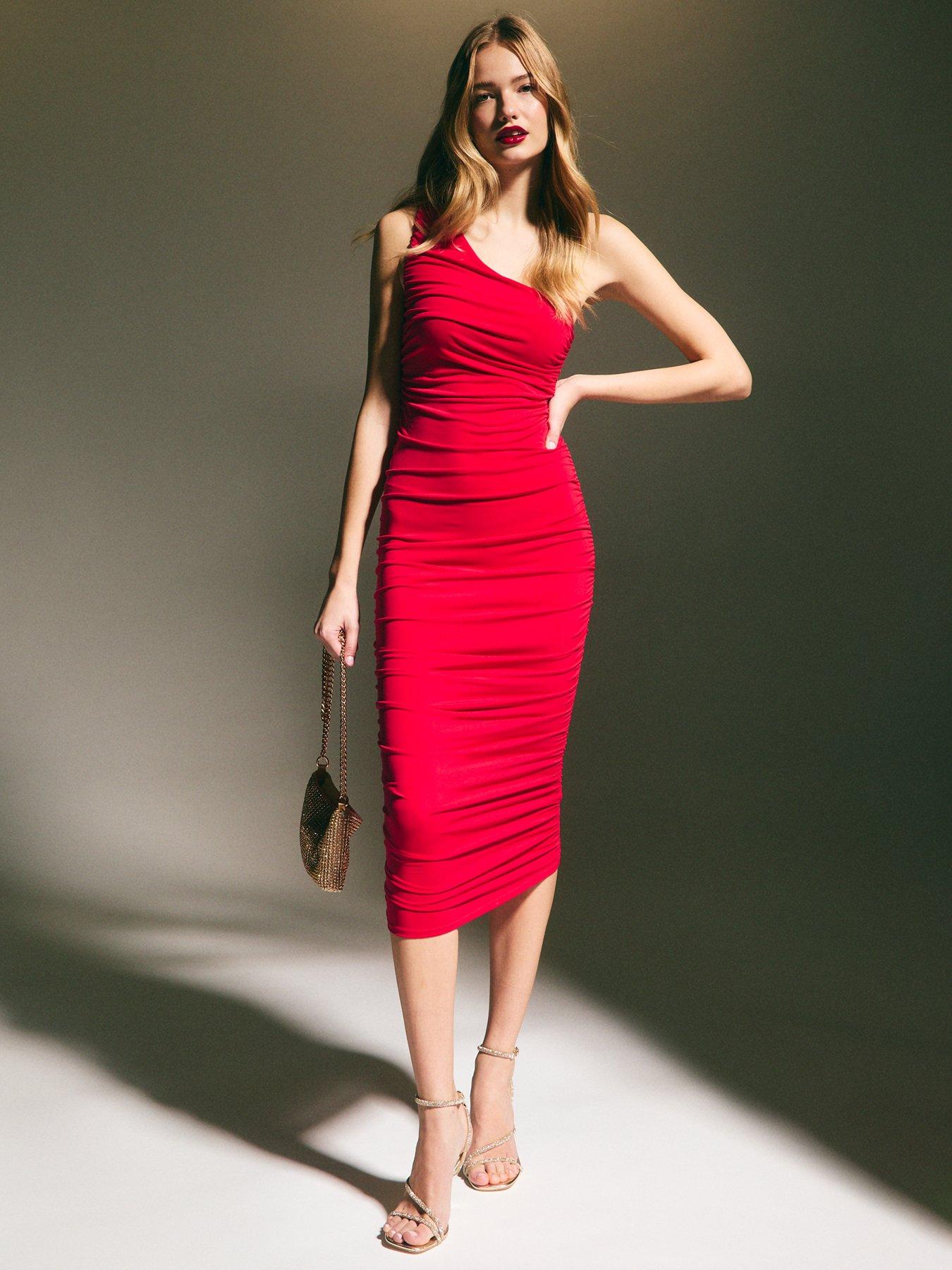 new-look-red-mesh-ruched-midi-dressback