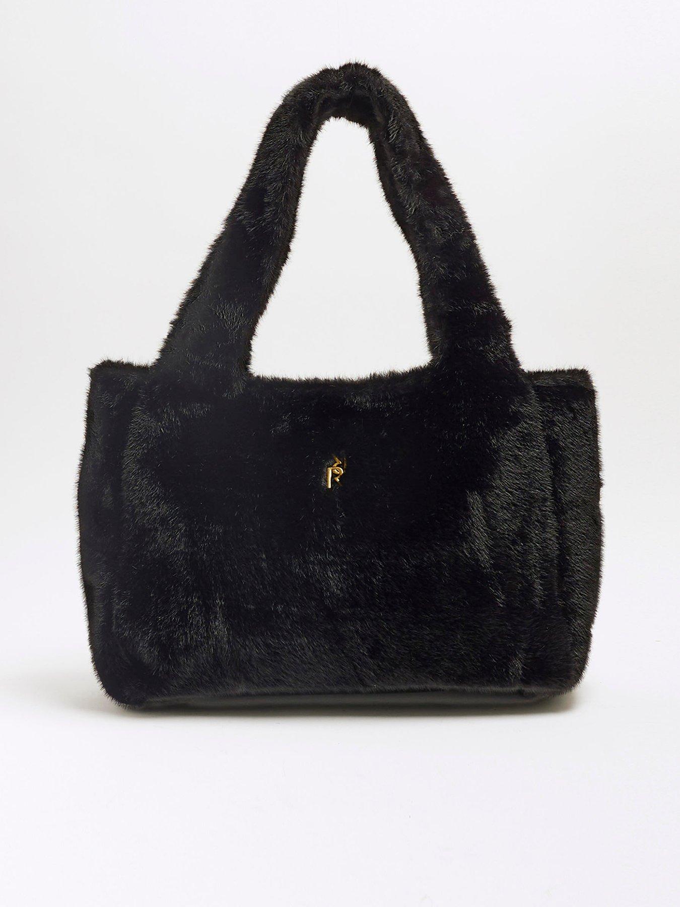 New Look Black Large Faux Fur Trim Boxy Tote Bag Very Ireland