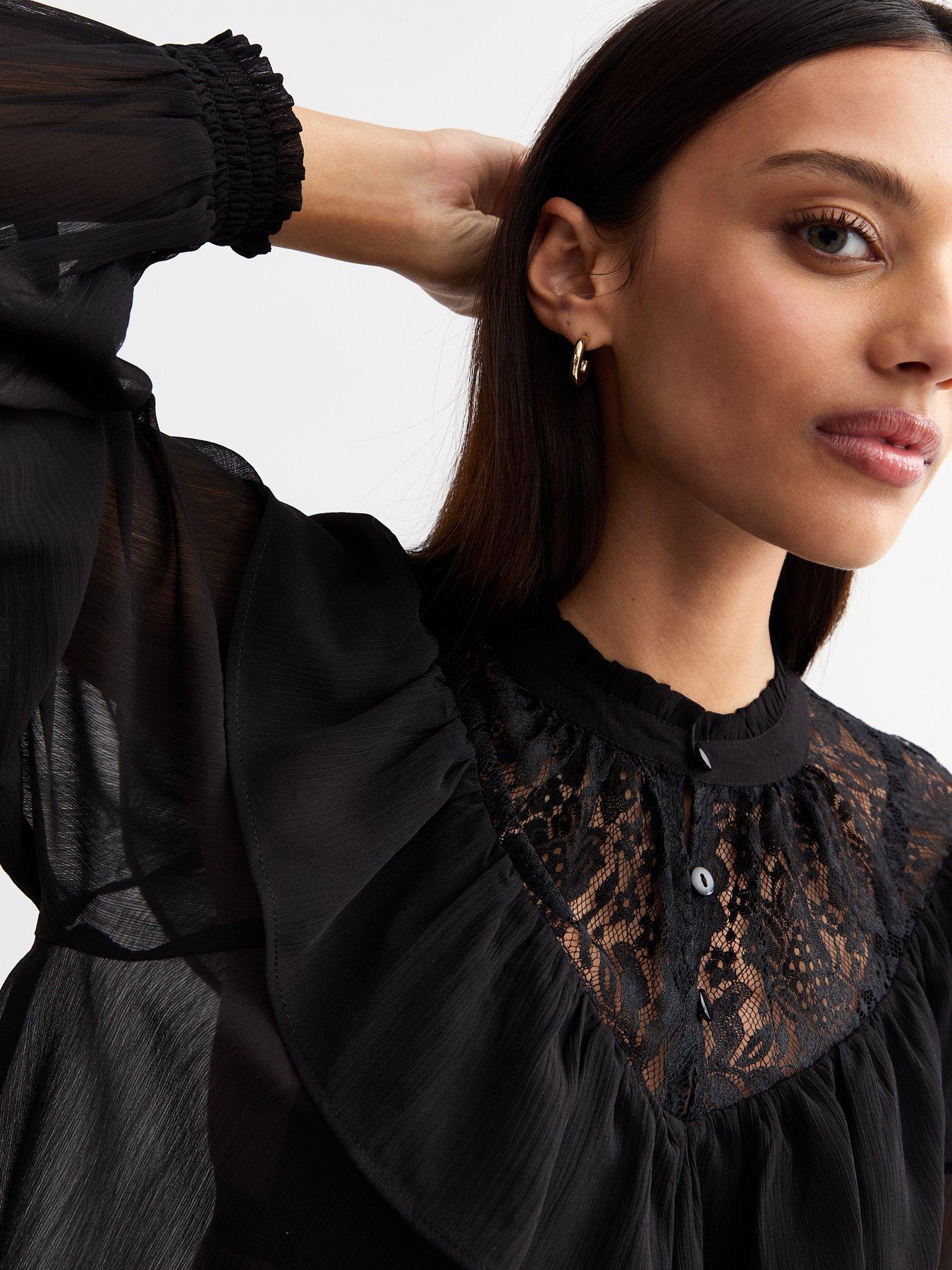 new-look-lace-frill-trim-sheer-chiffon-top-blackdetail