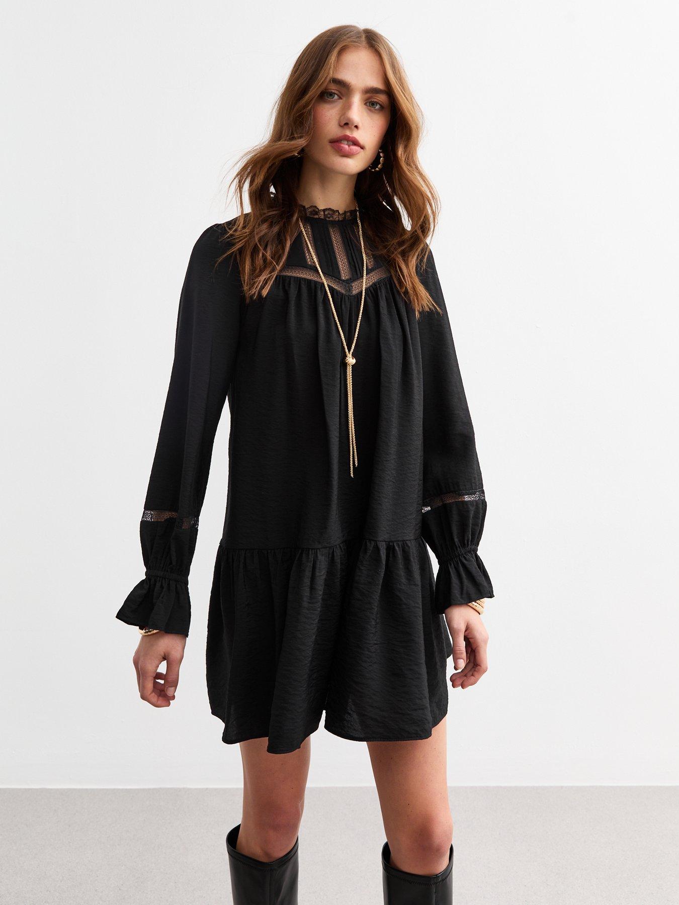 new-look-black-lace-insert-mini-smock-dressback