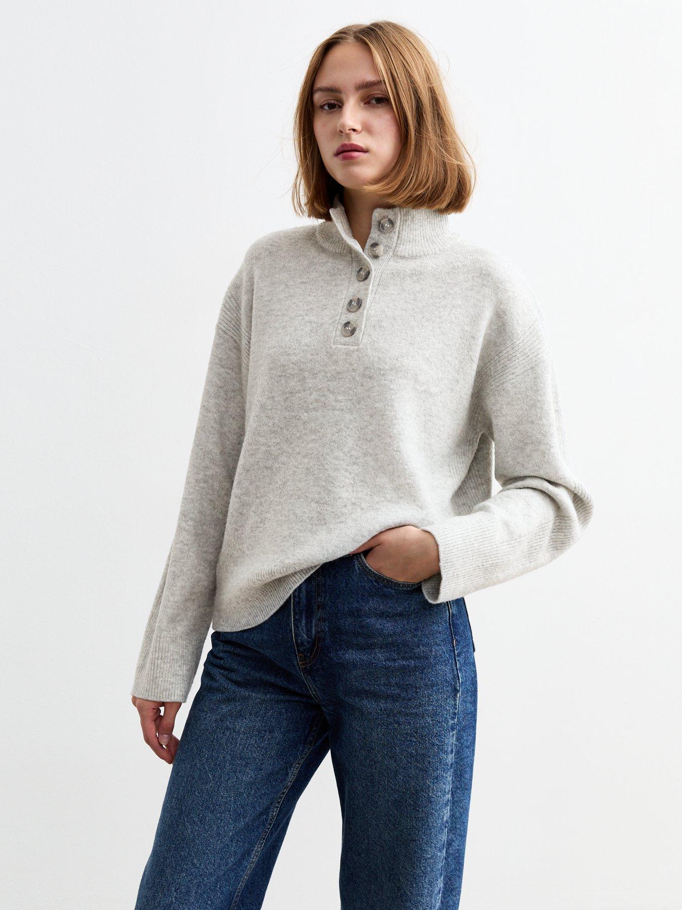 new-look-high-neck-button-up-jumper-grey