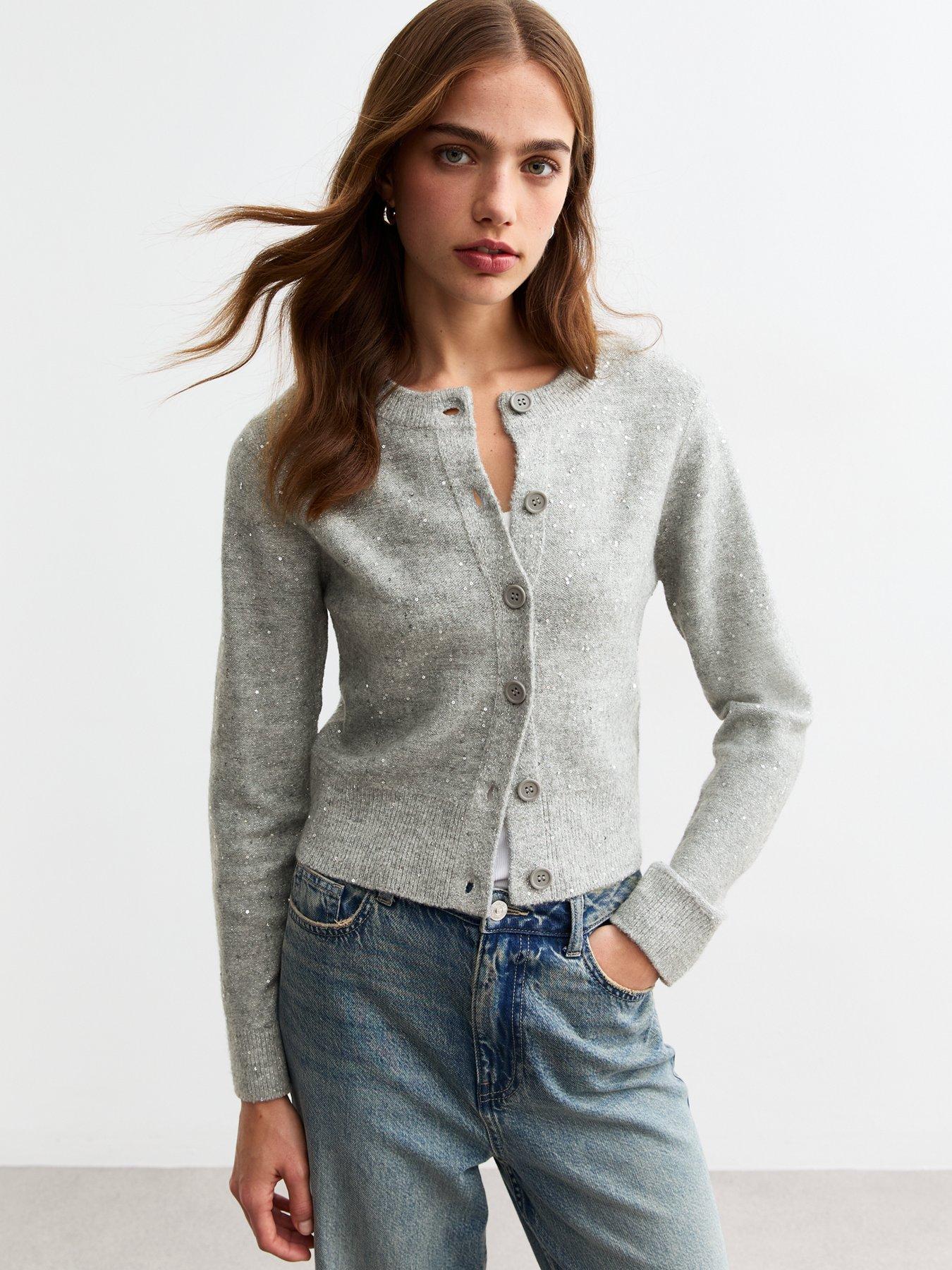 new-look-sequin-embellished-cardigan-grey